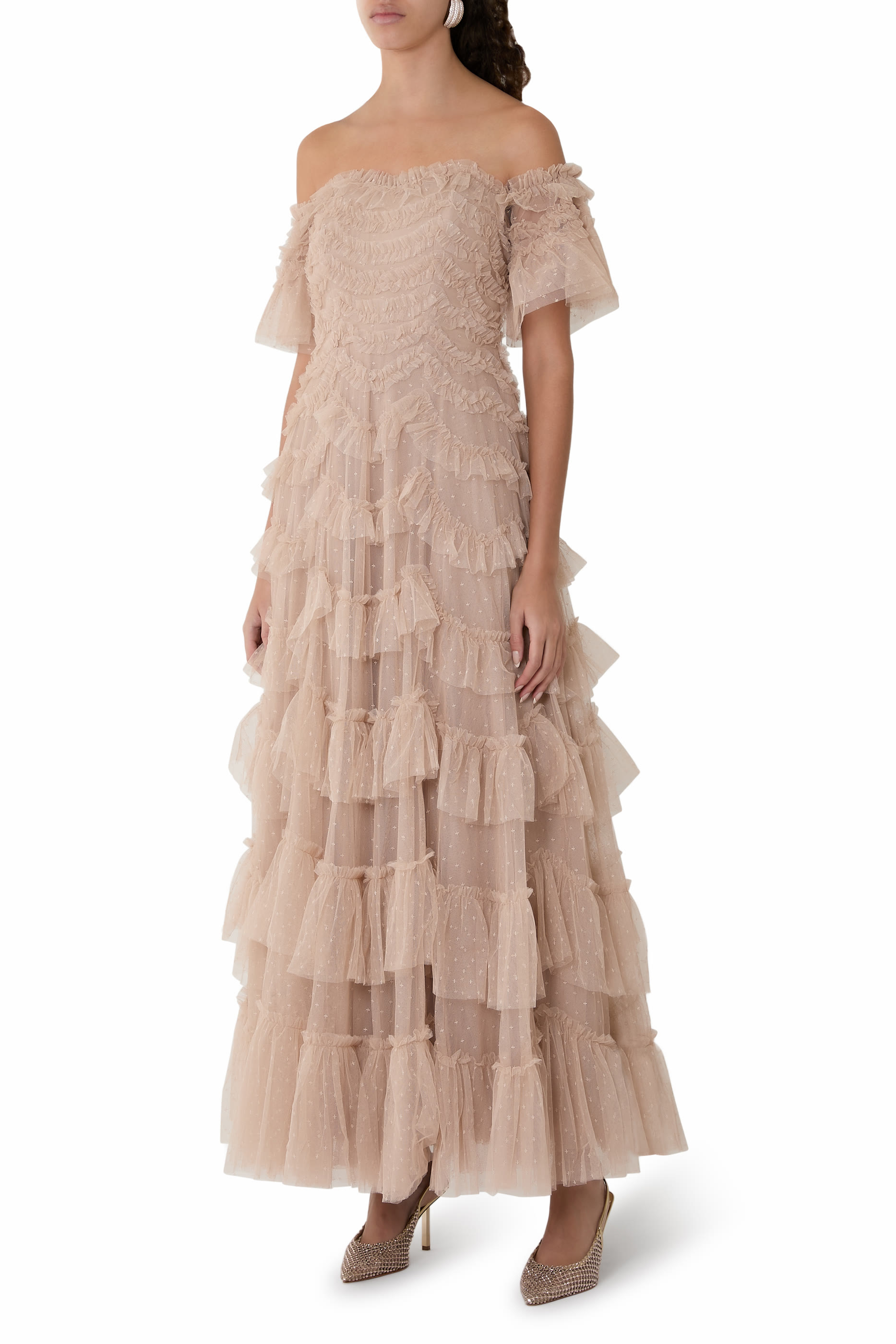 فستان سهرة أفيانا بأكتاف متساقطة