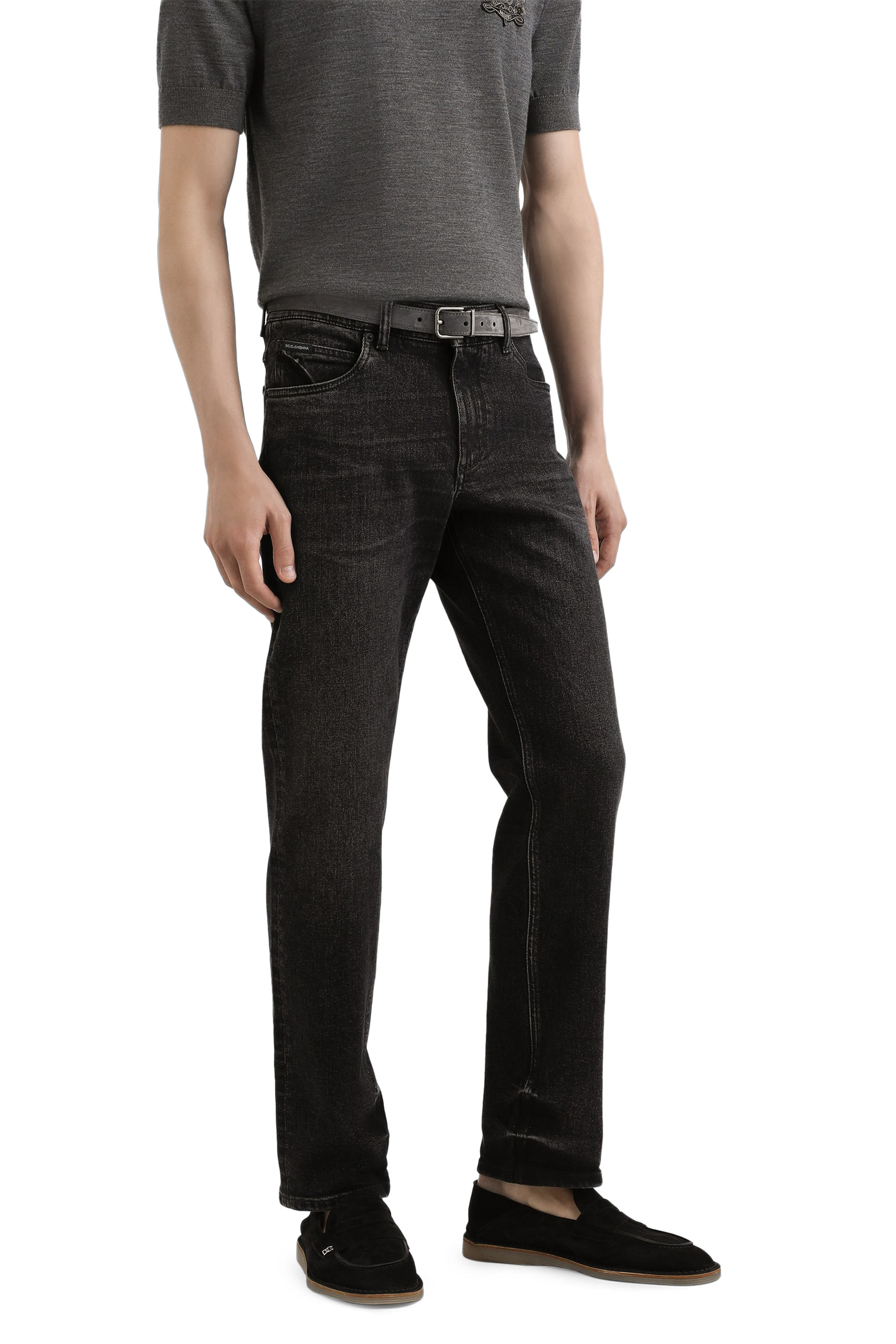 بنطال مزين برقعة شعار الماركة دنيم