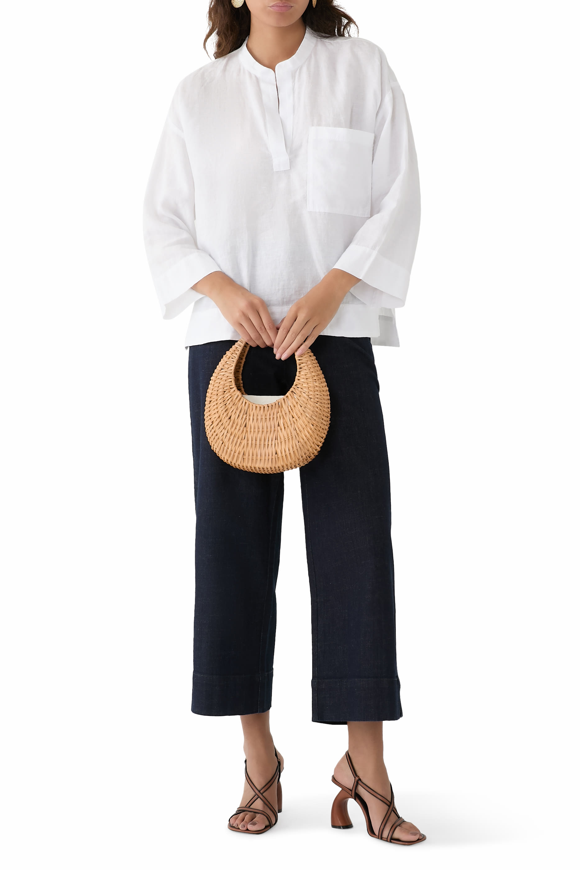 بنطال جينز بقصة ساق واسعة دنيم قطن مطاطي