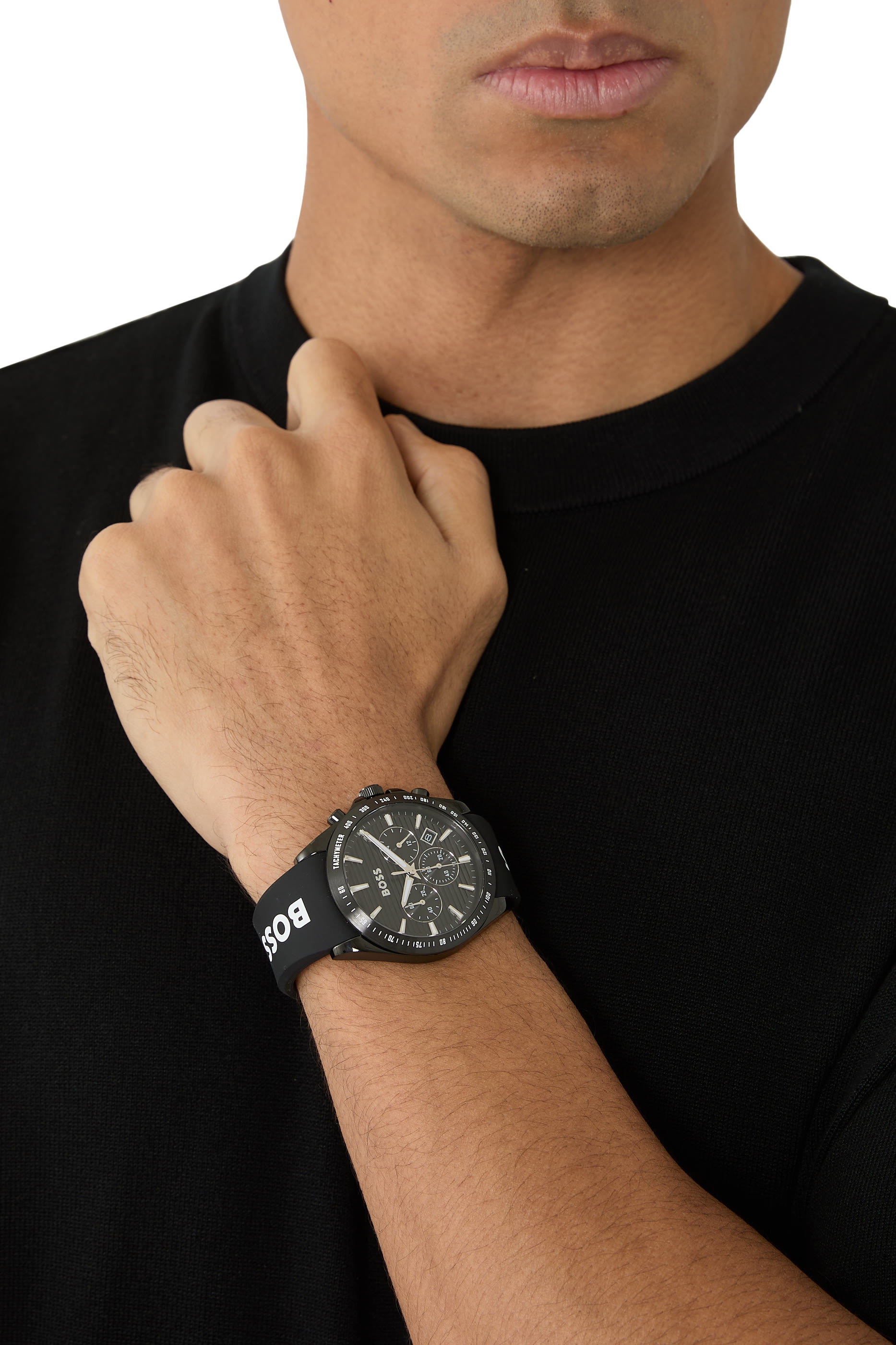  ساعة كرونوغراف بسوار سيليكون مزين بشعار الماركة