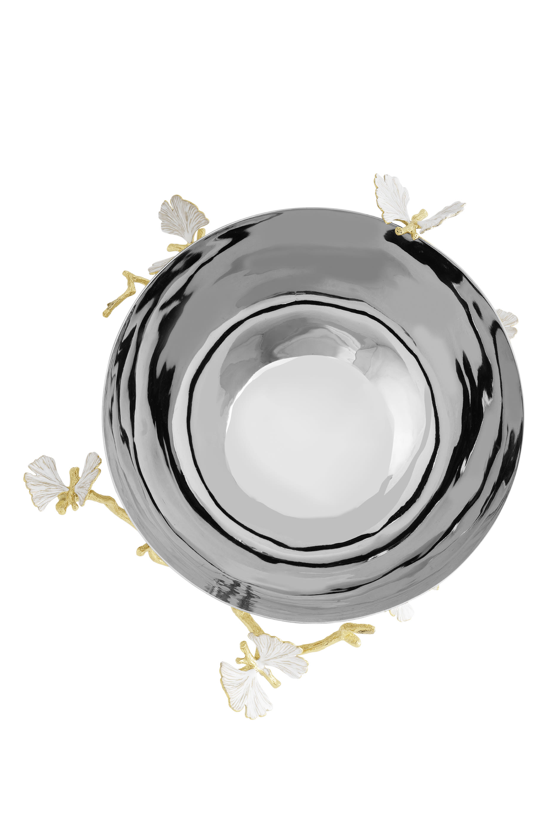 وعاء بفراشات وأغصان جينكو بلون ذهبي