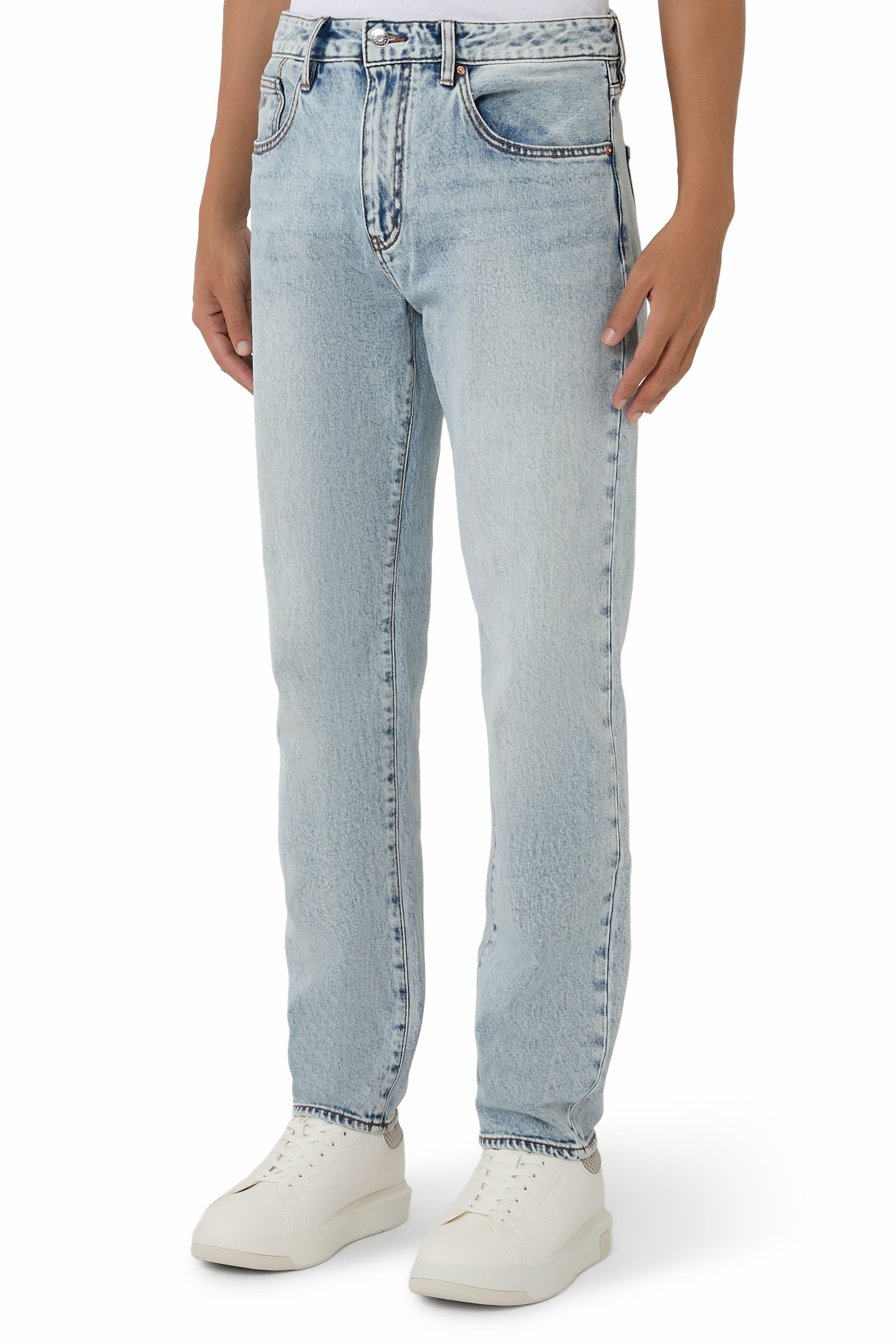 بنطال جينز وان بلوك اب بقصة ضيقة دنيم