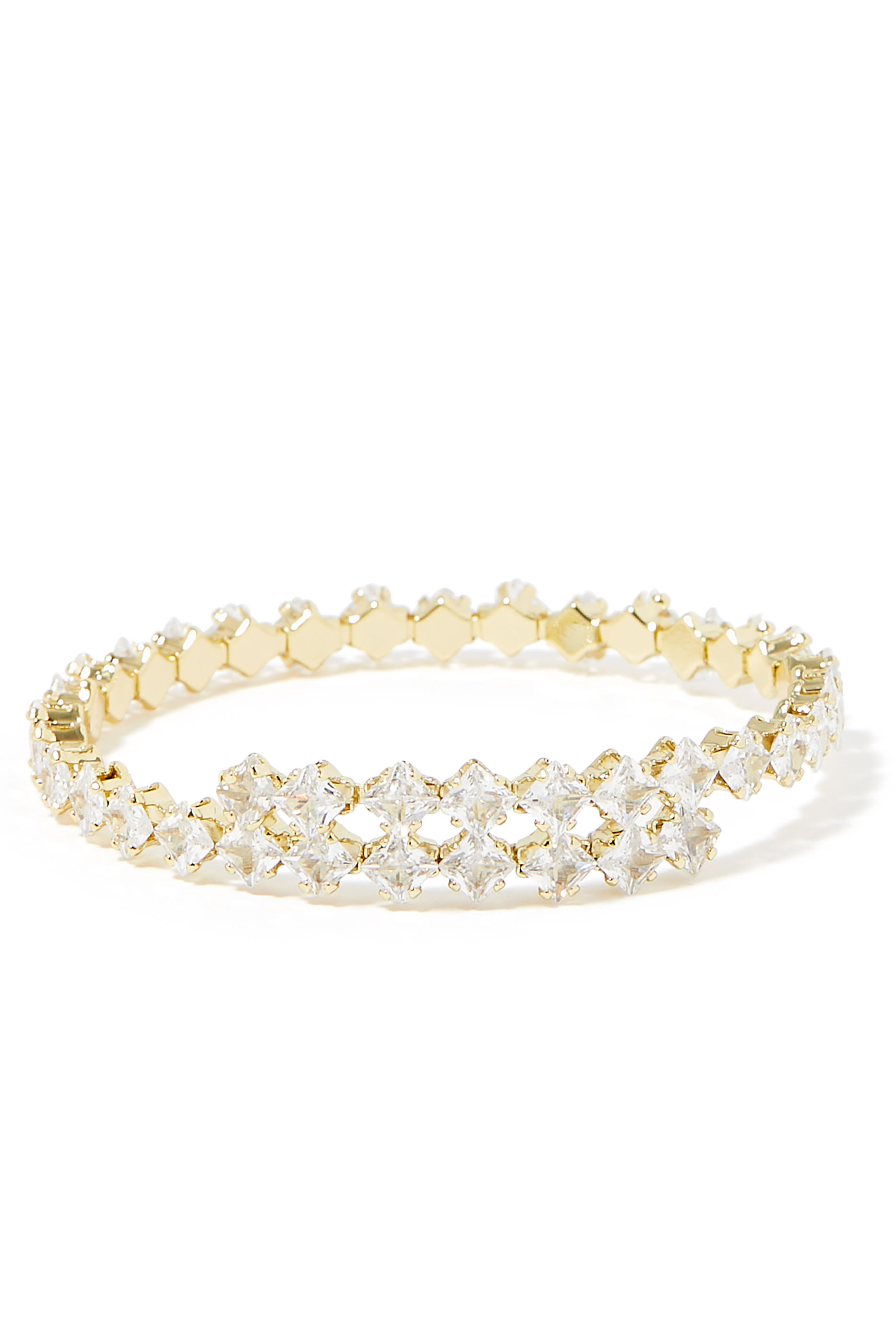 سوار بتصميم ملفوف مرصع بأحجار زركونيا والماس، نحاس مطلي بالذهب