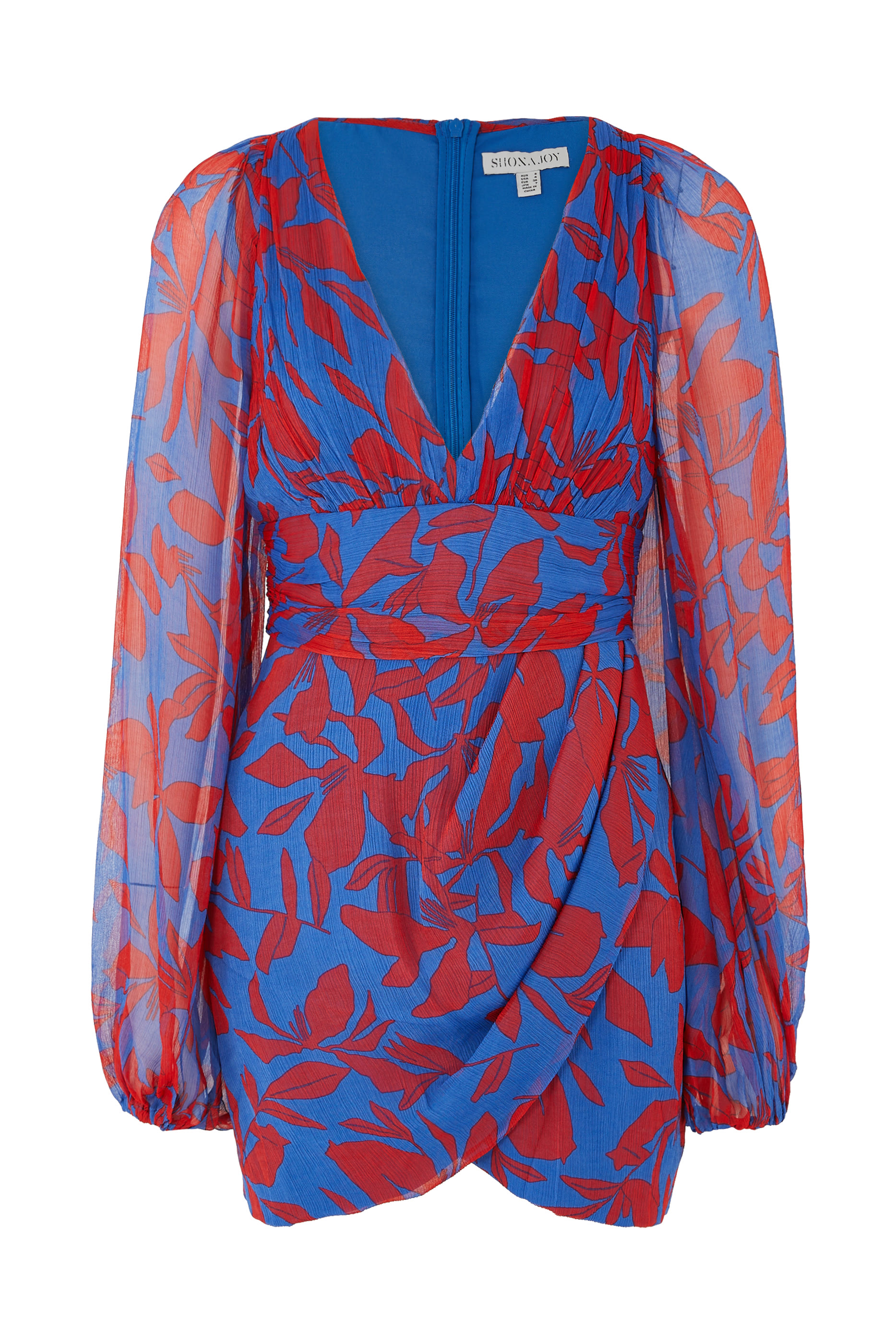 فستان قصير بياقة عميقة وطبعة زهور