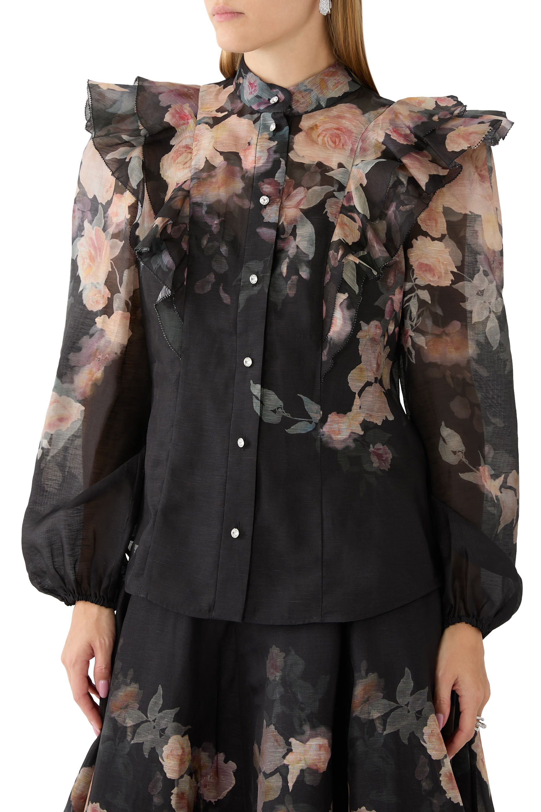 بلوزة كراش بأكمام مع كشكش