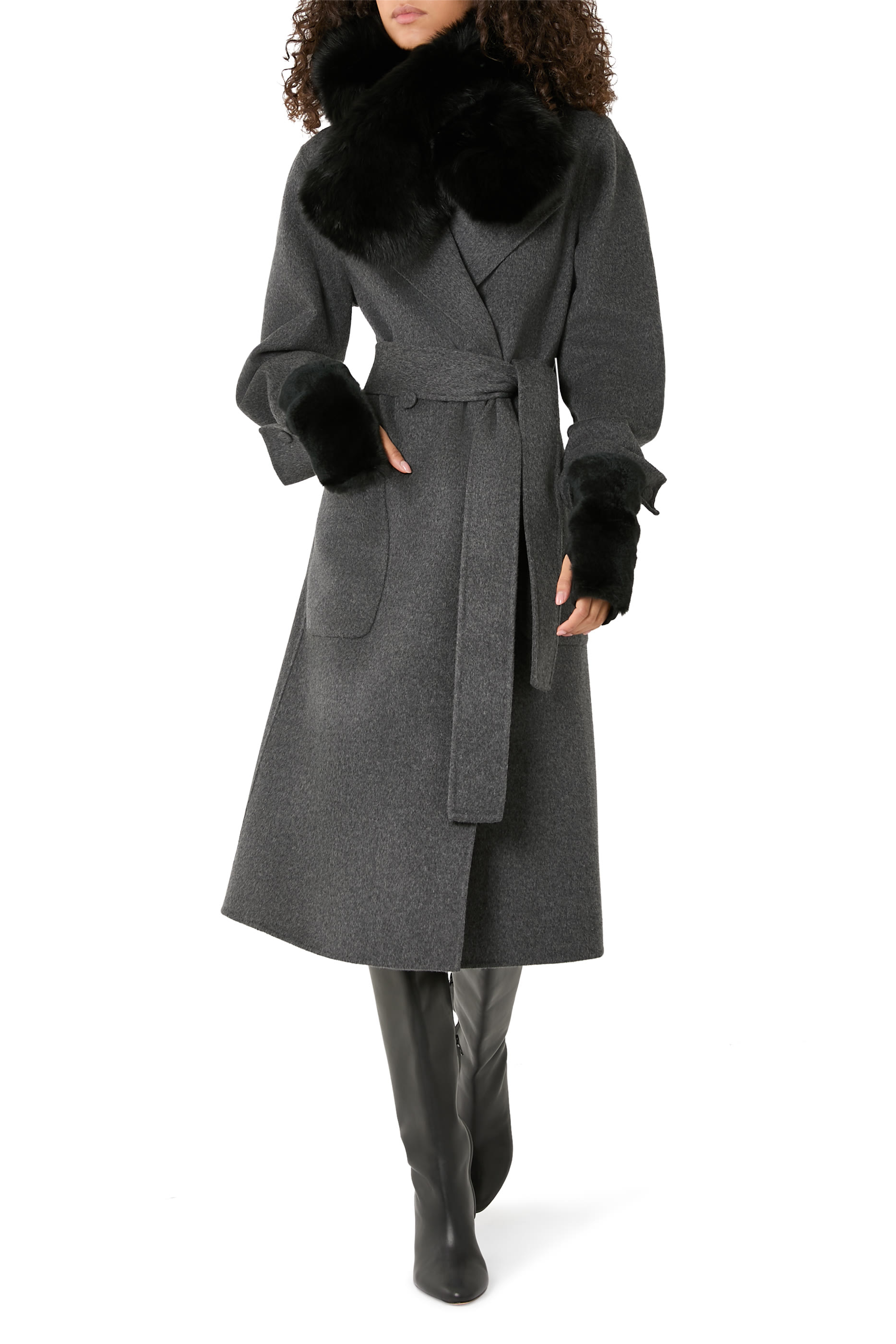 قفازات بلا أصابع نسيج كشمير وصوف وفرو أرنب ريكس