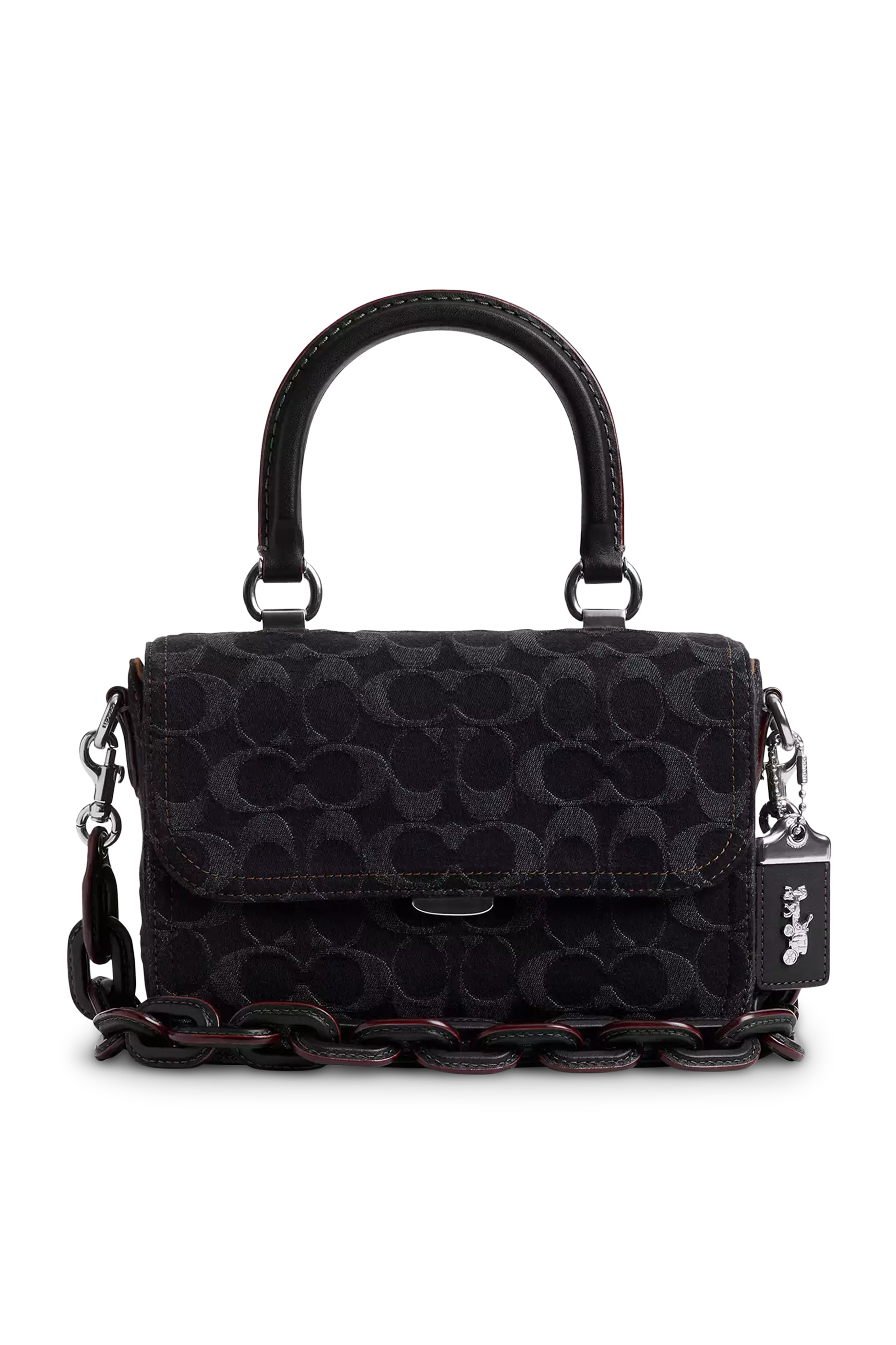 حقيبة روج بيد علوية دنيم محفور بشعار الماركة