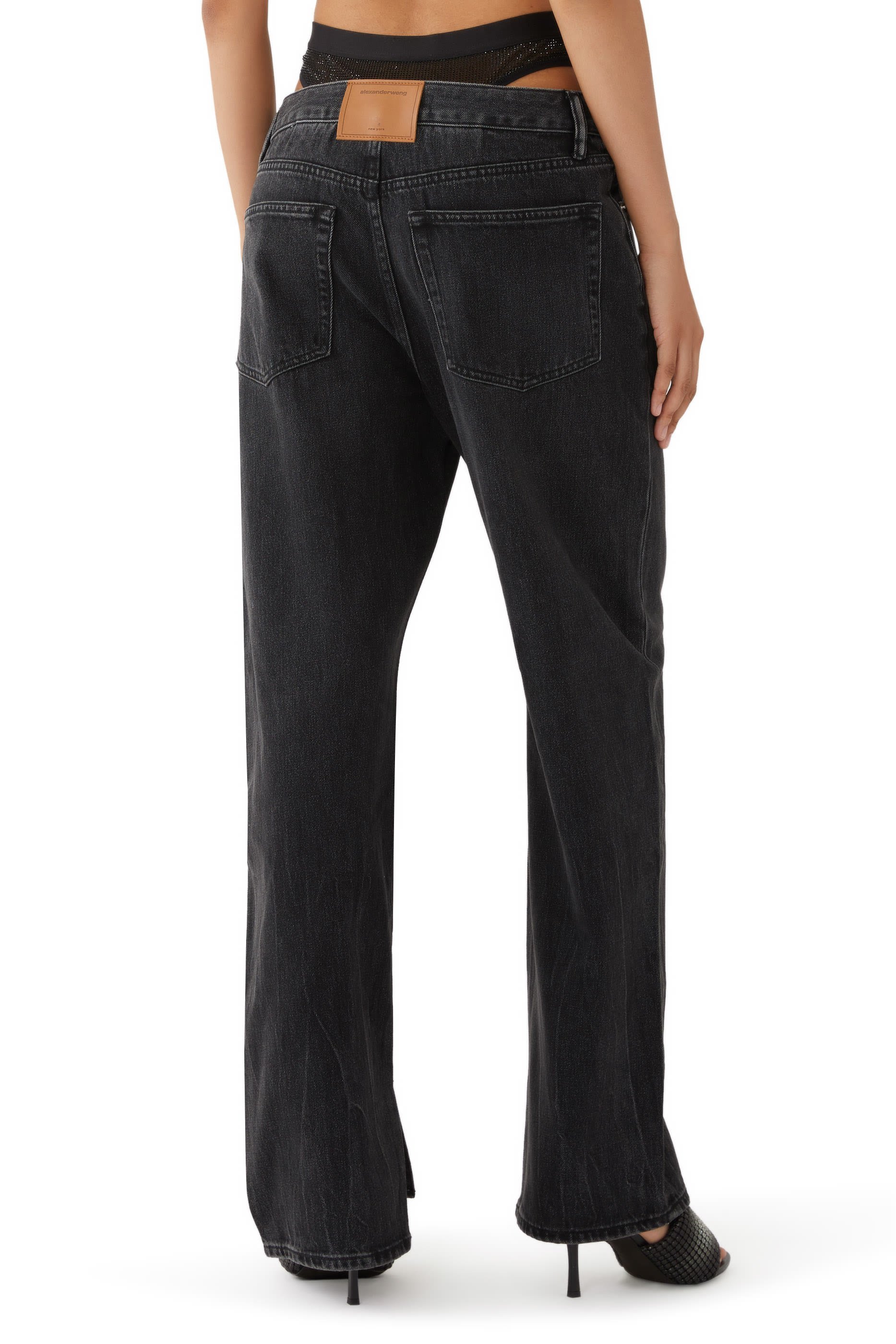 بنطال جينز بقصة ساق مستقيمة وطبقة سروال داخلي