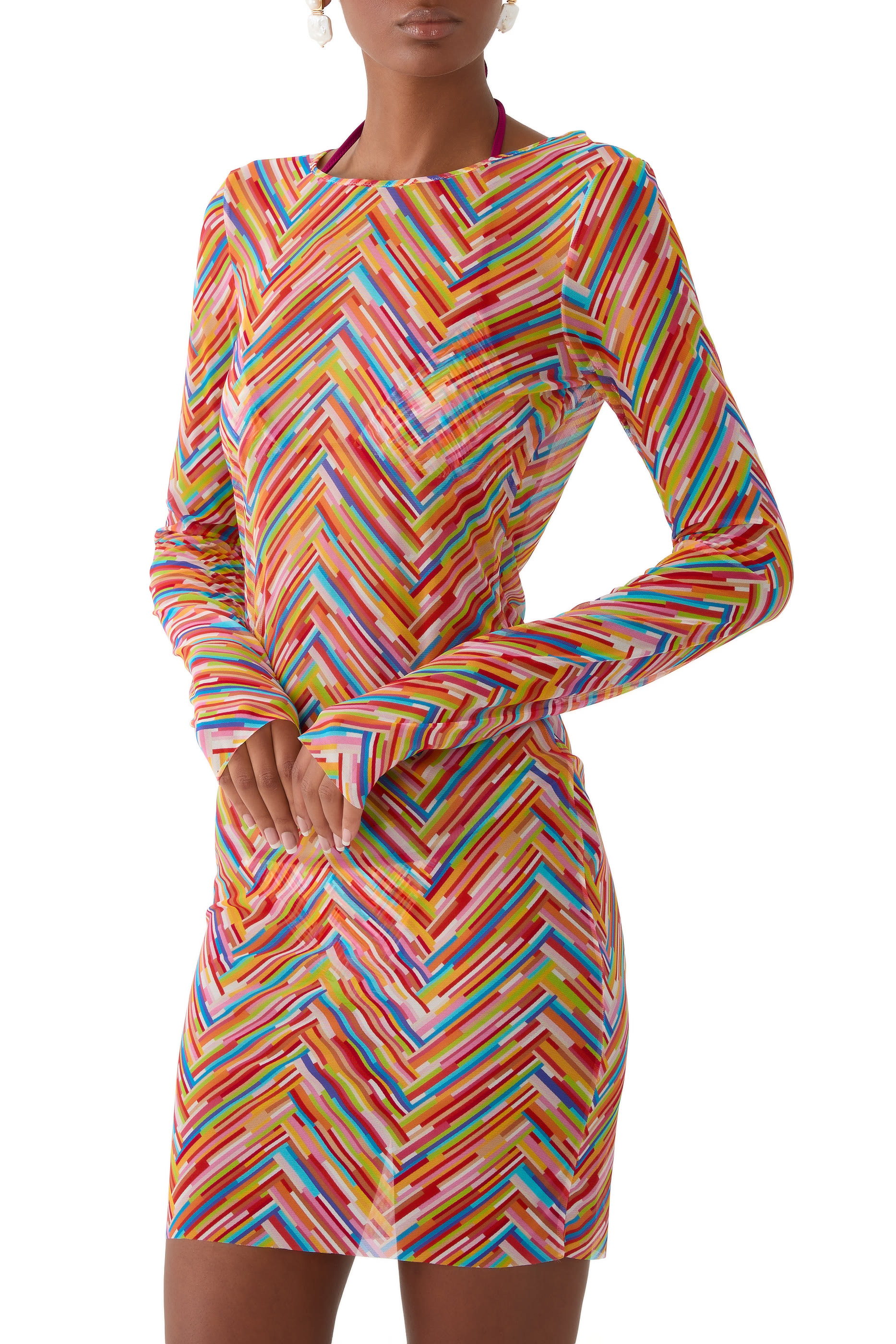 فستان مار بنقشة خطوط متعرجة شيفرون تول