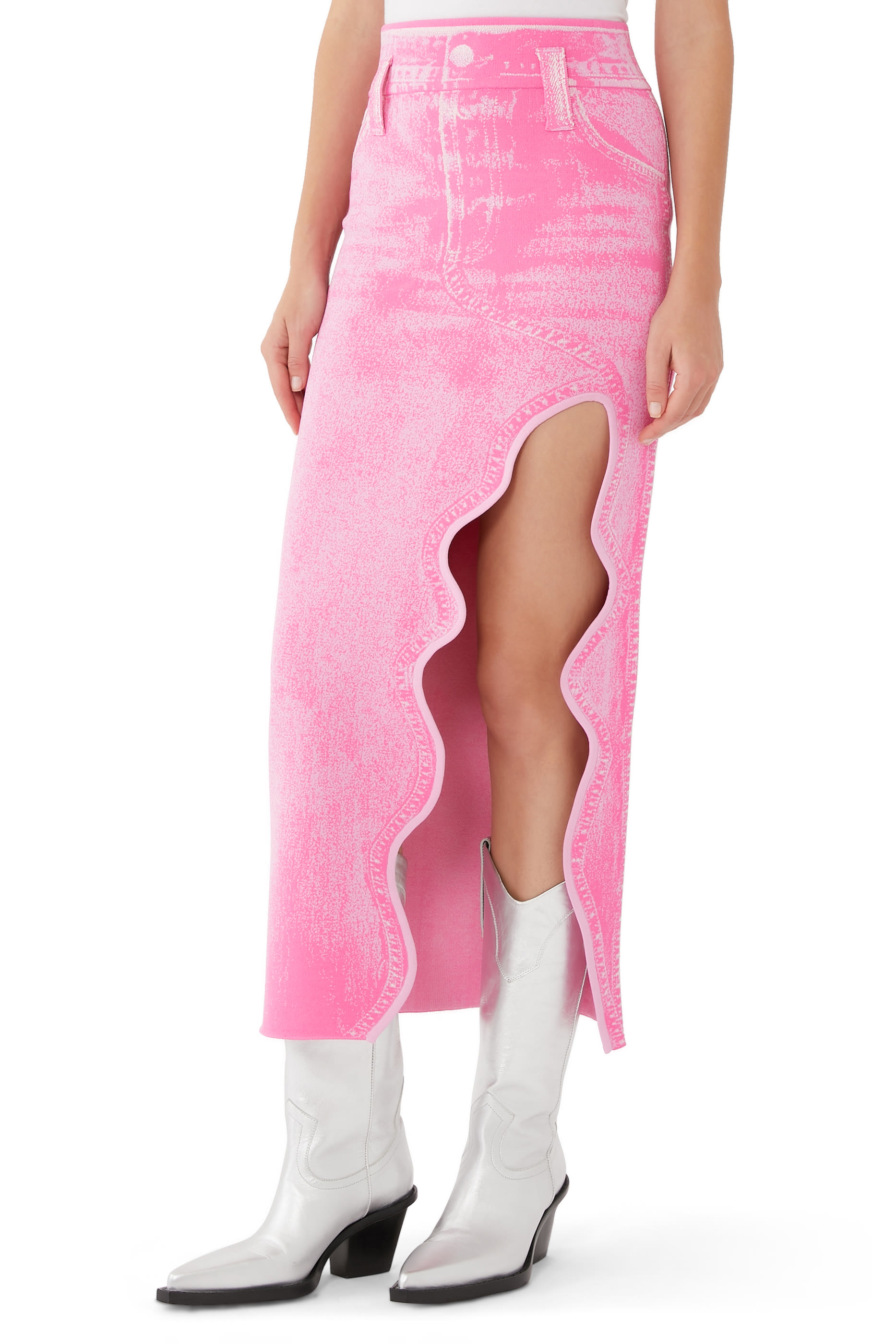 تنورة ليلي مموجة متوسطة الطول بطبعة دنيم