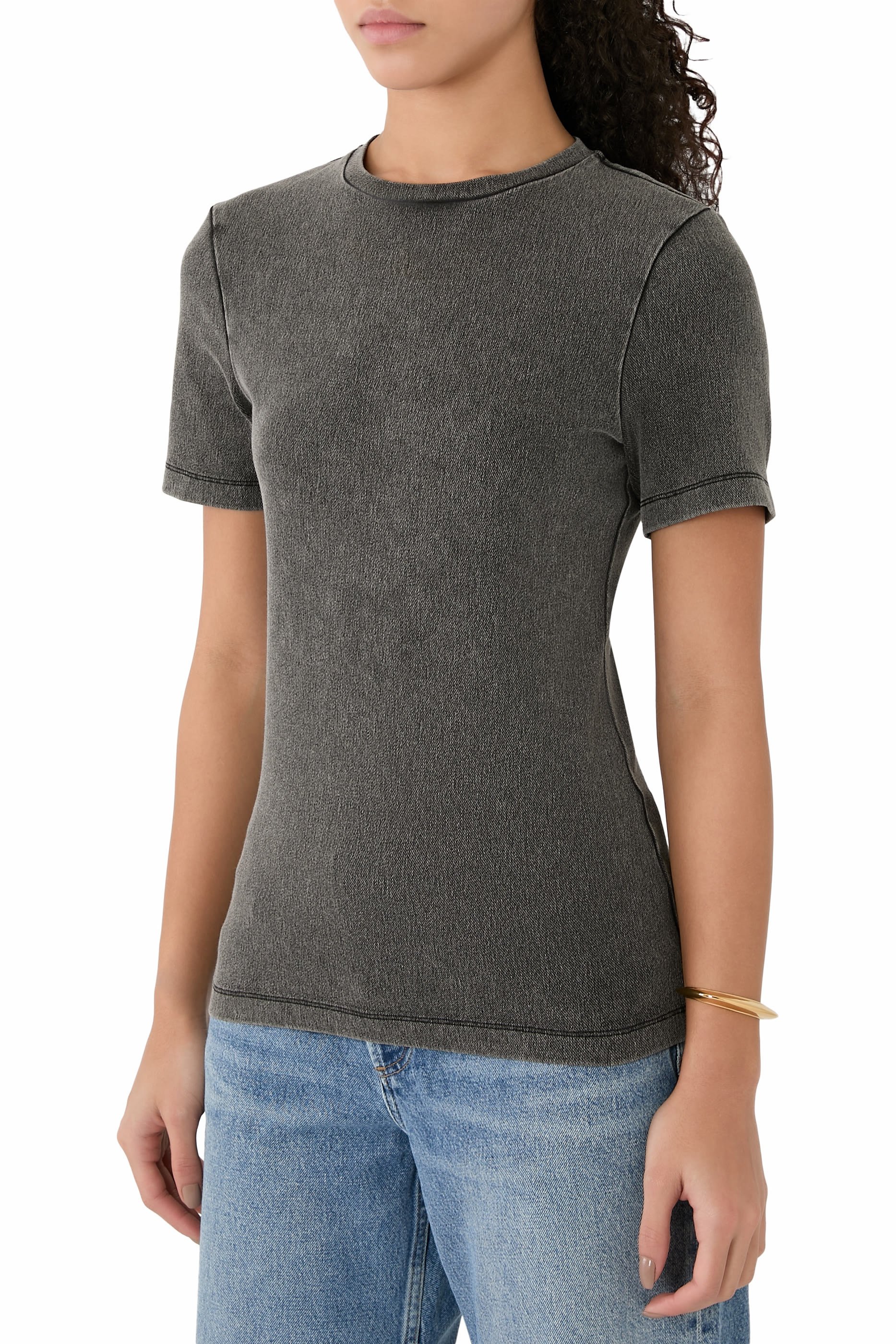 تيشيرت بقصة ضيقة دنيم مطاطي