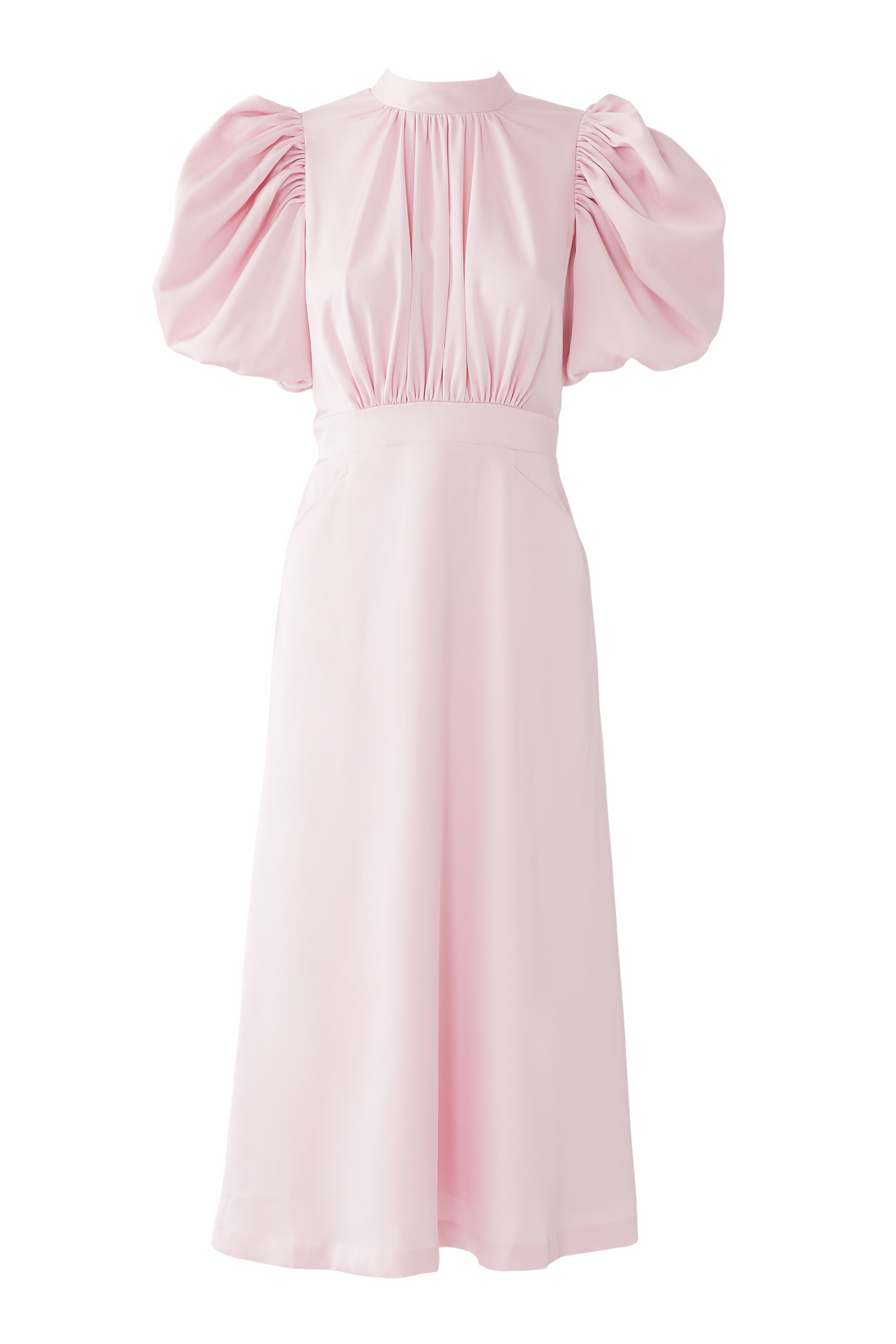 فستان متوسط الطول بأكمام منفوخة ستان