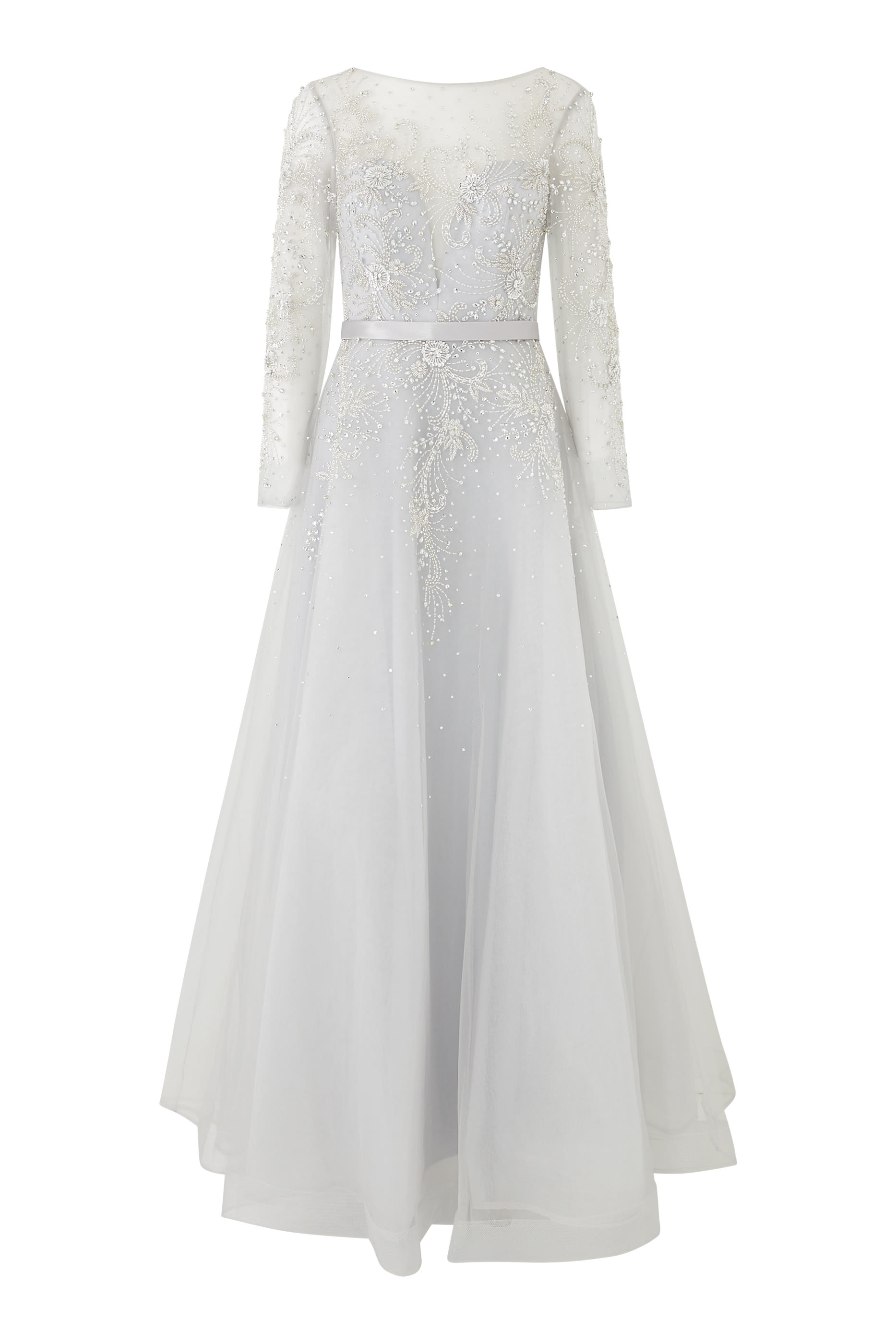 فستان سهرة بأكمام طويلة تول