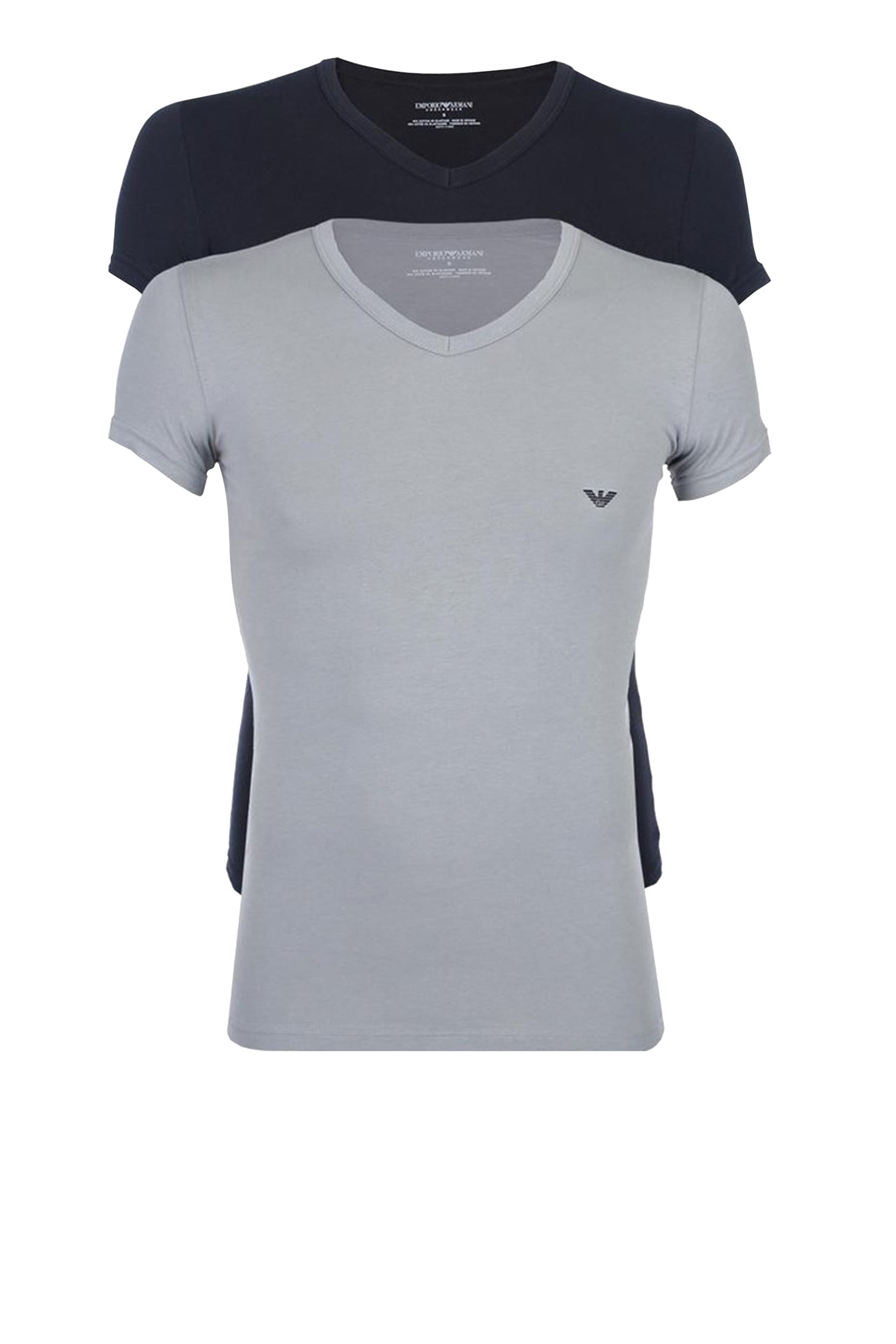 طقم تيشيرت قطن بياقة V وشعار الماركة، قطعتان