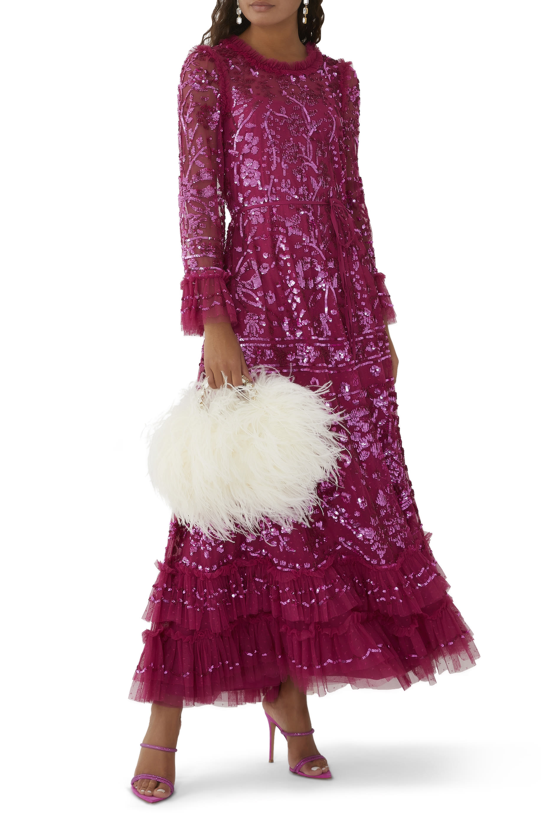 فستان سهرة سيليا بطول الكاحل وأكمام طويلة