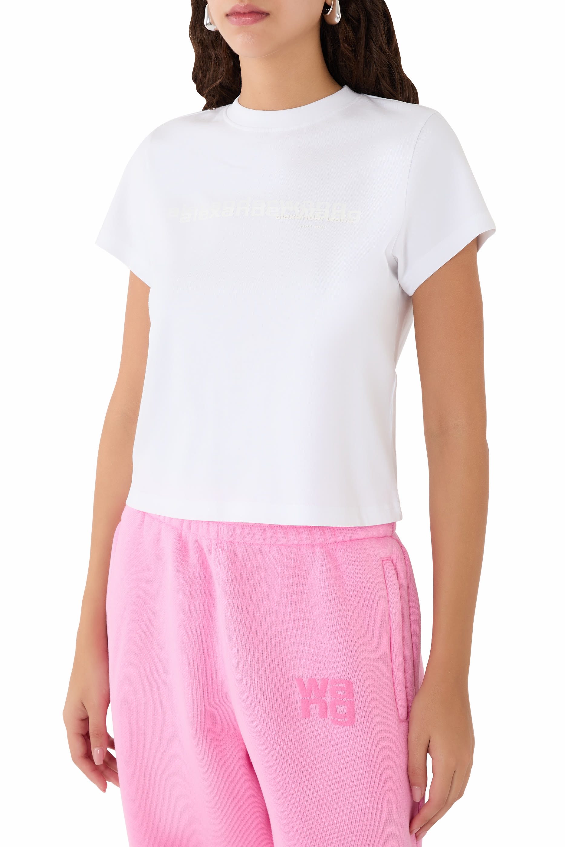 تيشيرت بشعار الماركة قطن بتصميم منكمش