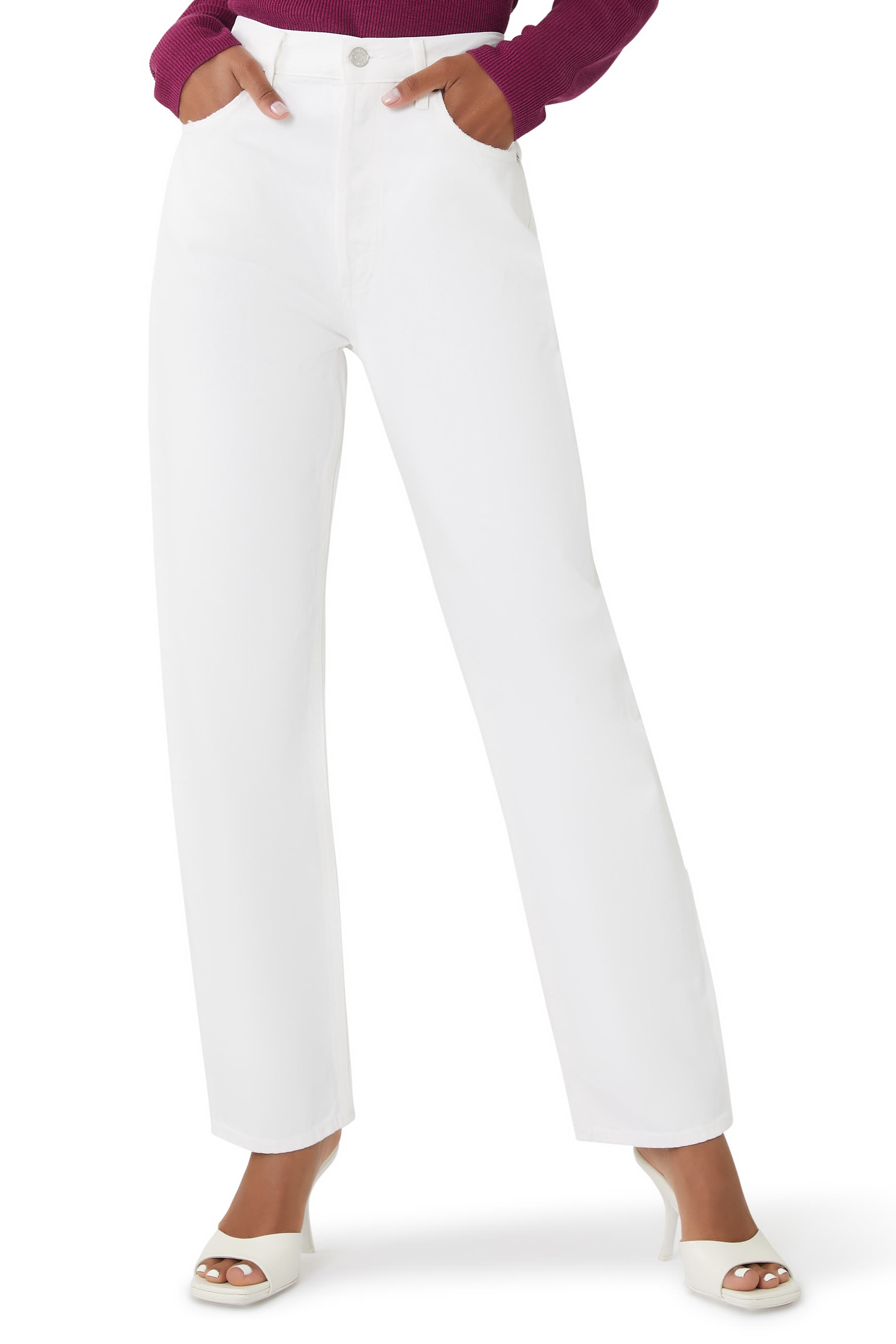 بنطال جينز ناينتيز بينش بخصر مرتفع وقصة ساق مستقيمة