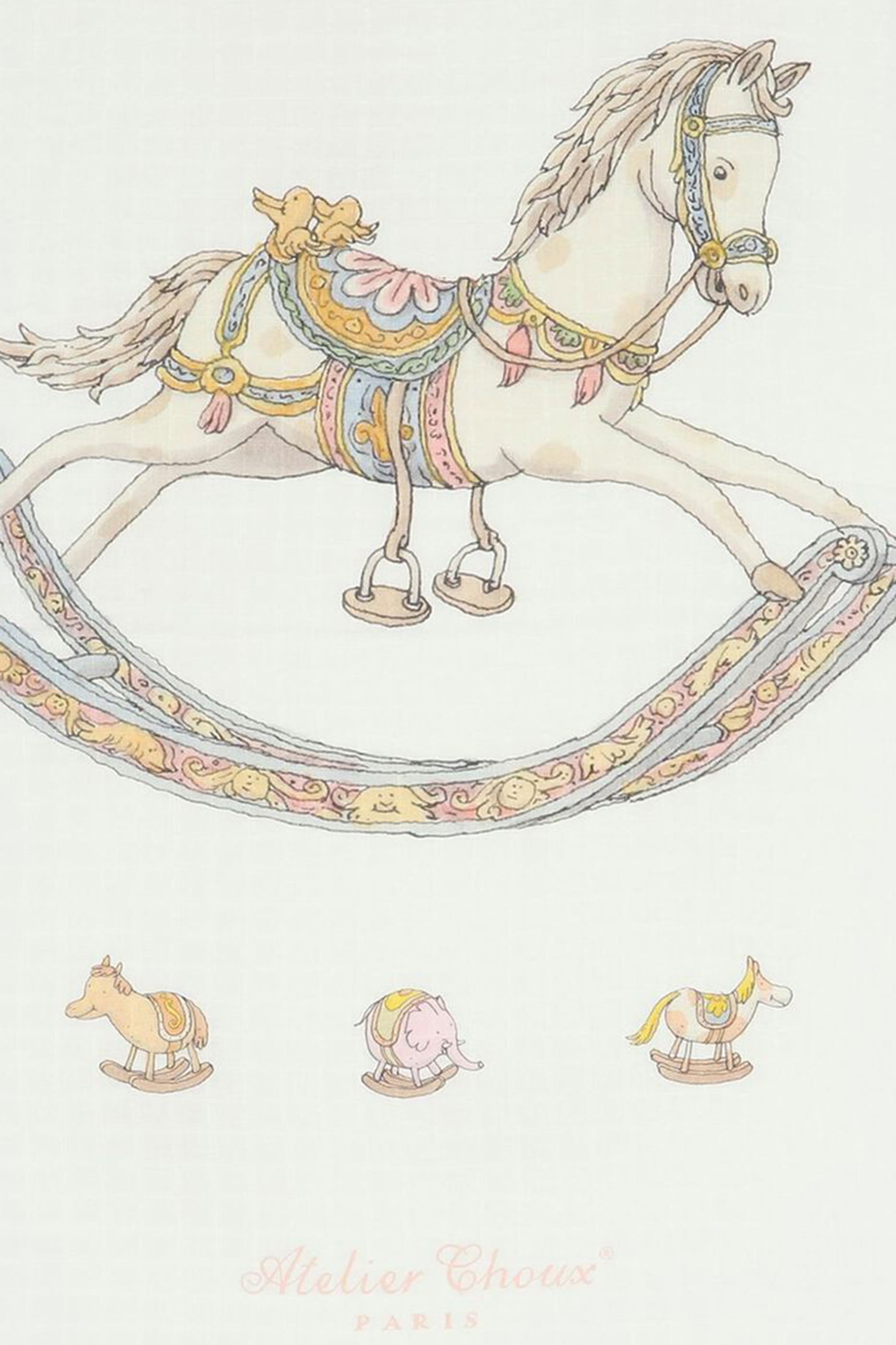 طقم مريلة ووشاح مربع بنقشة حصان يتأرجح للأطفال