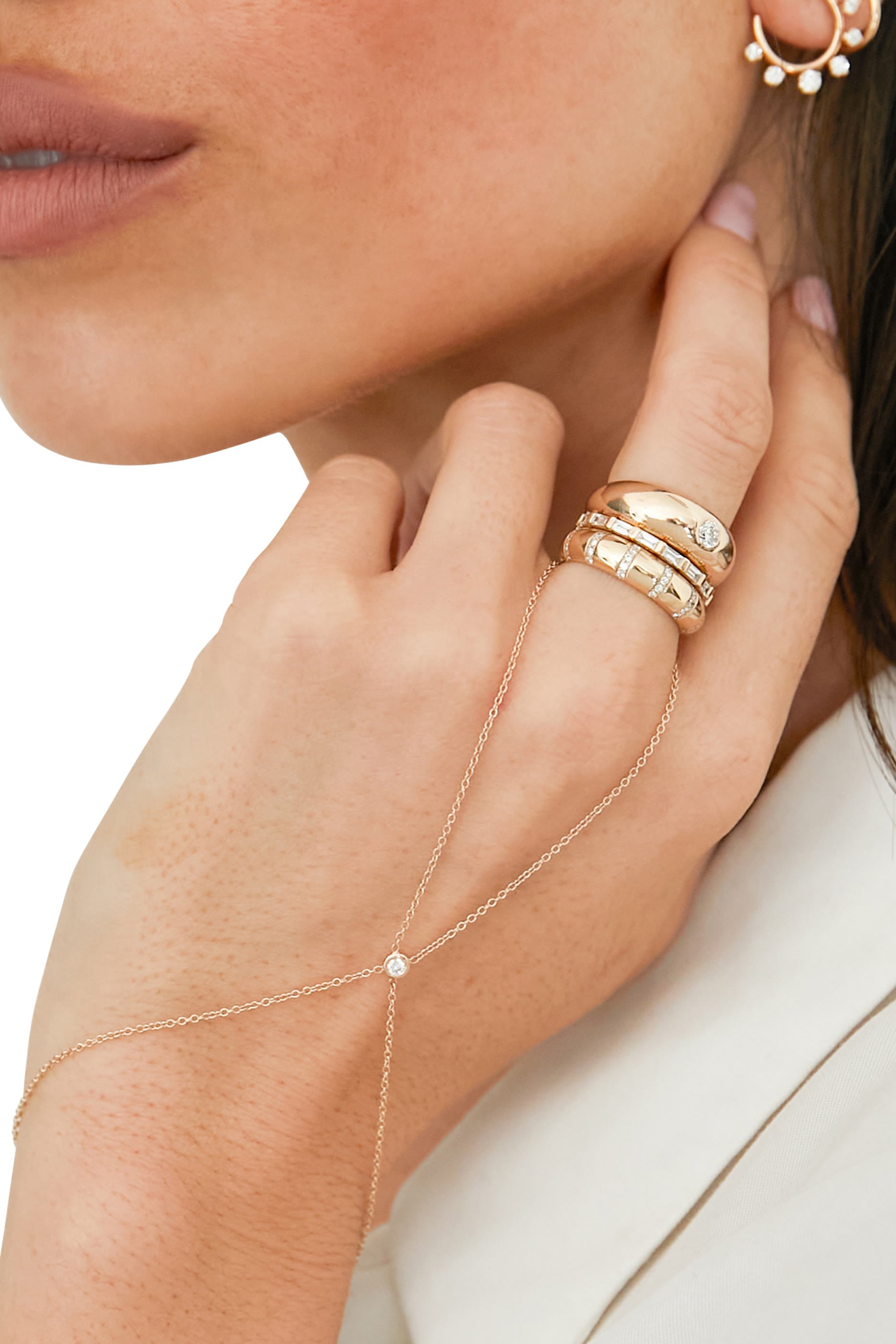 سوار فلوتينج بسلسلة يد مزينة بالماس، ذهب عيار 14