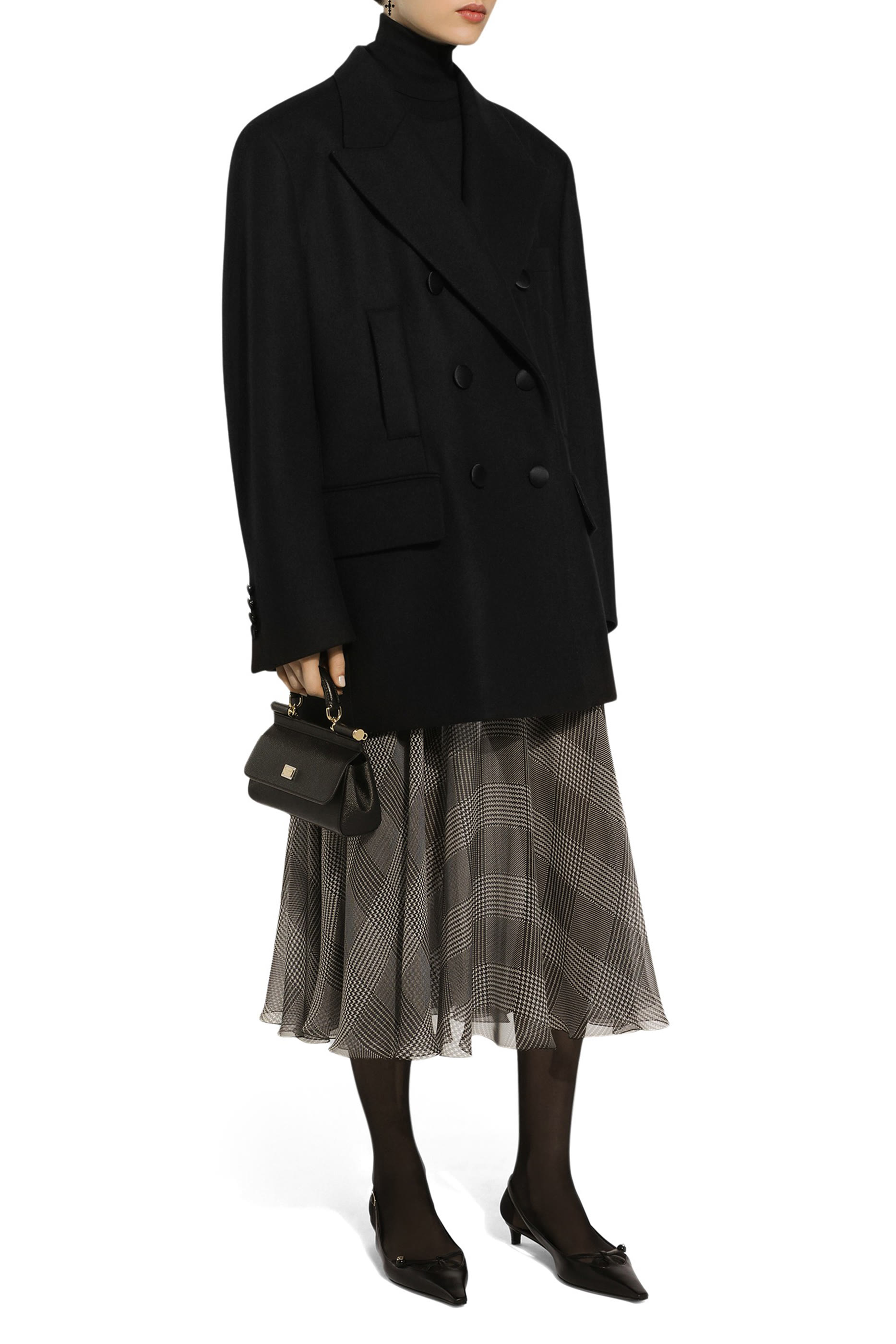 تنورة بنقشة مربعات غلين بقصة مستديرة حرير وشيفون