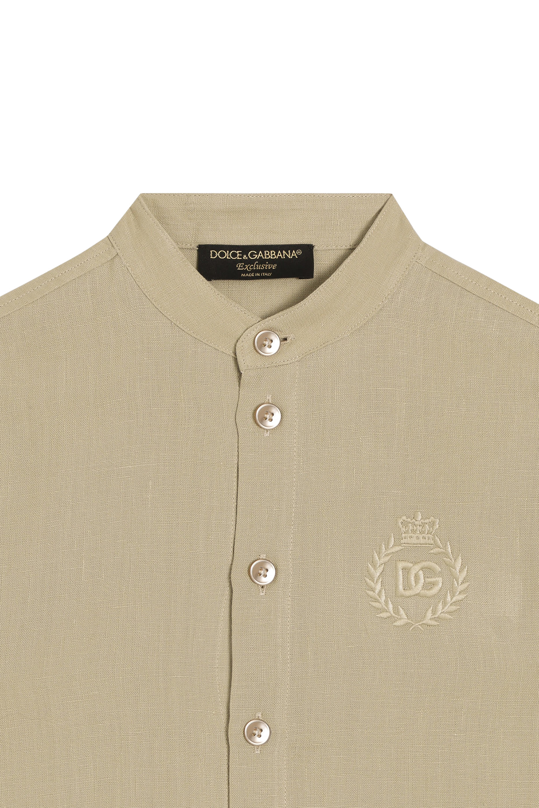 قميص بأكمام طويلة وتطريز شعار الماركة كتان للأطفال