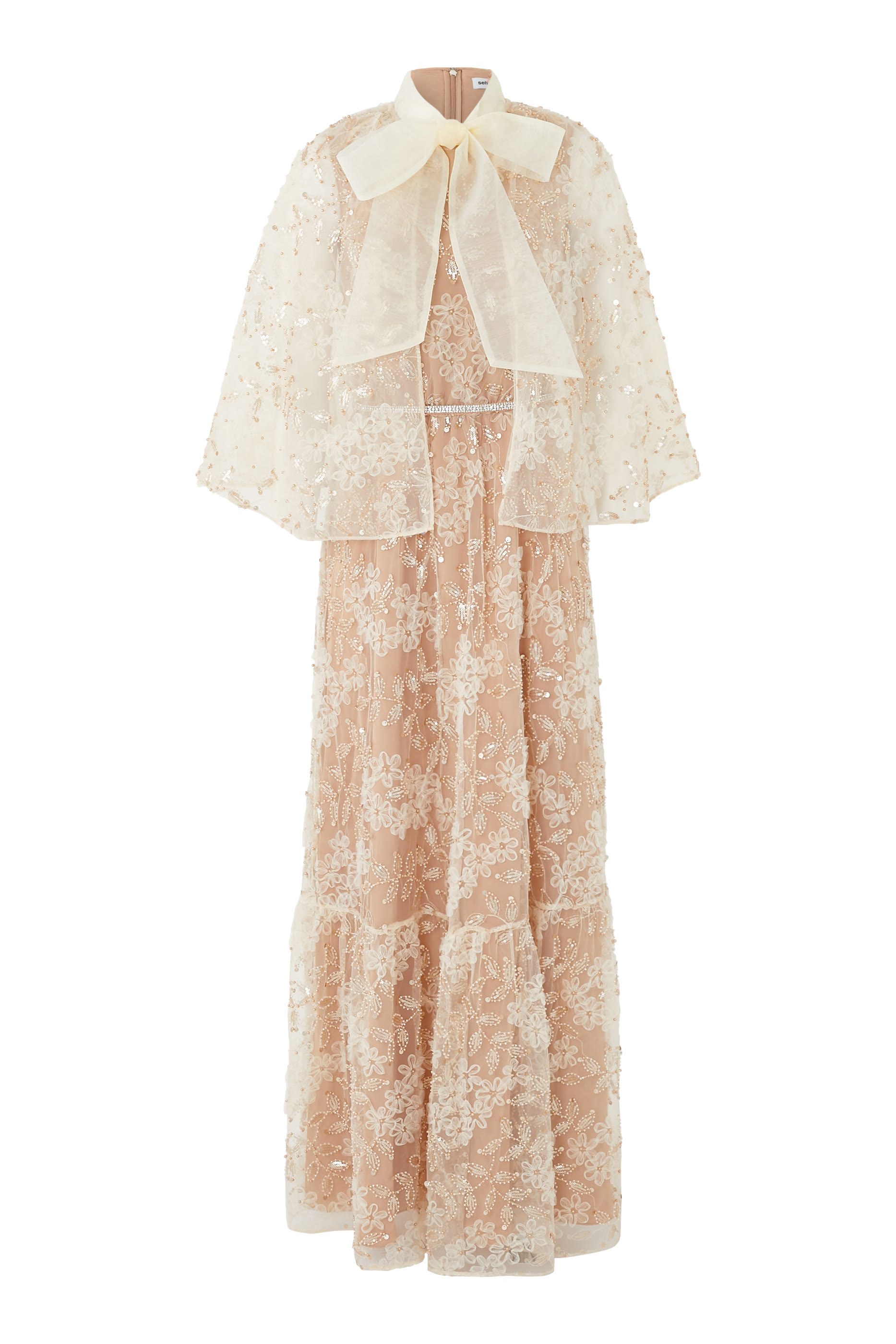 فستان طويل مرصع مع كاب