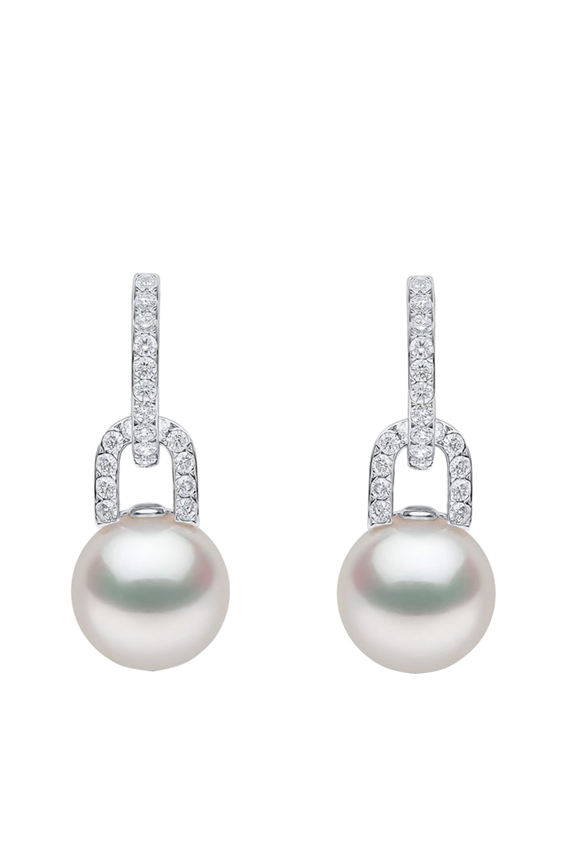 أقراط جاز بتصميم حلقات مزينة بلؤلؤ بحر الجنوب وماس، ذهب أبيض عيار 18