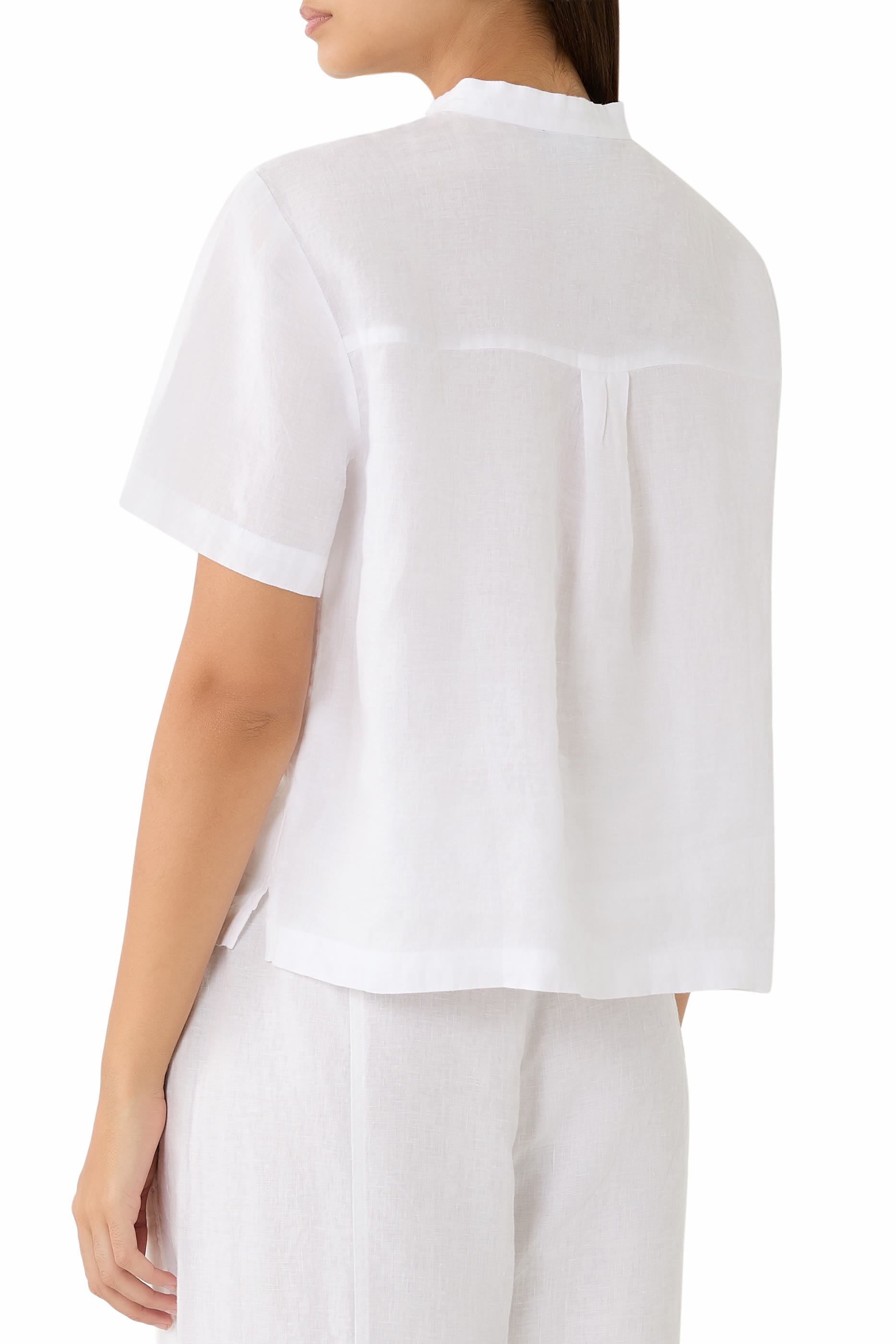 قميص بياقة مبطنة بشريط كتان عضوي