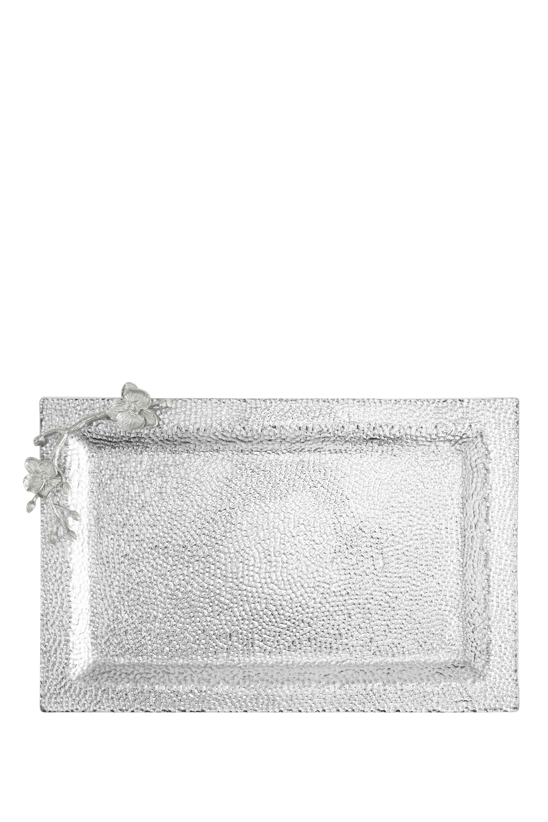 صينية كبيرة مزينة بأوركيد أبيض زجاج