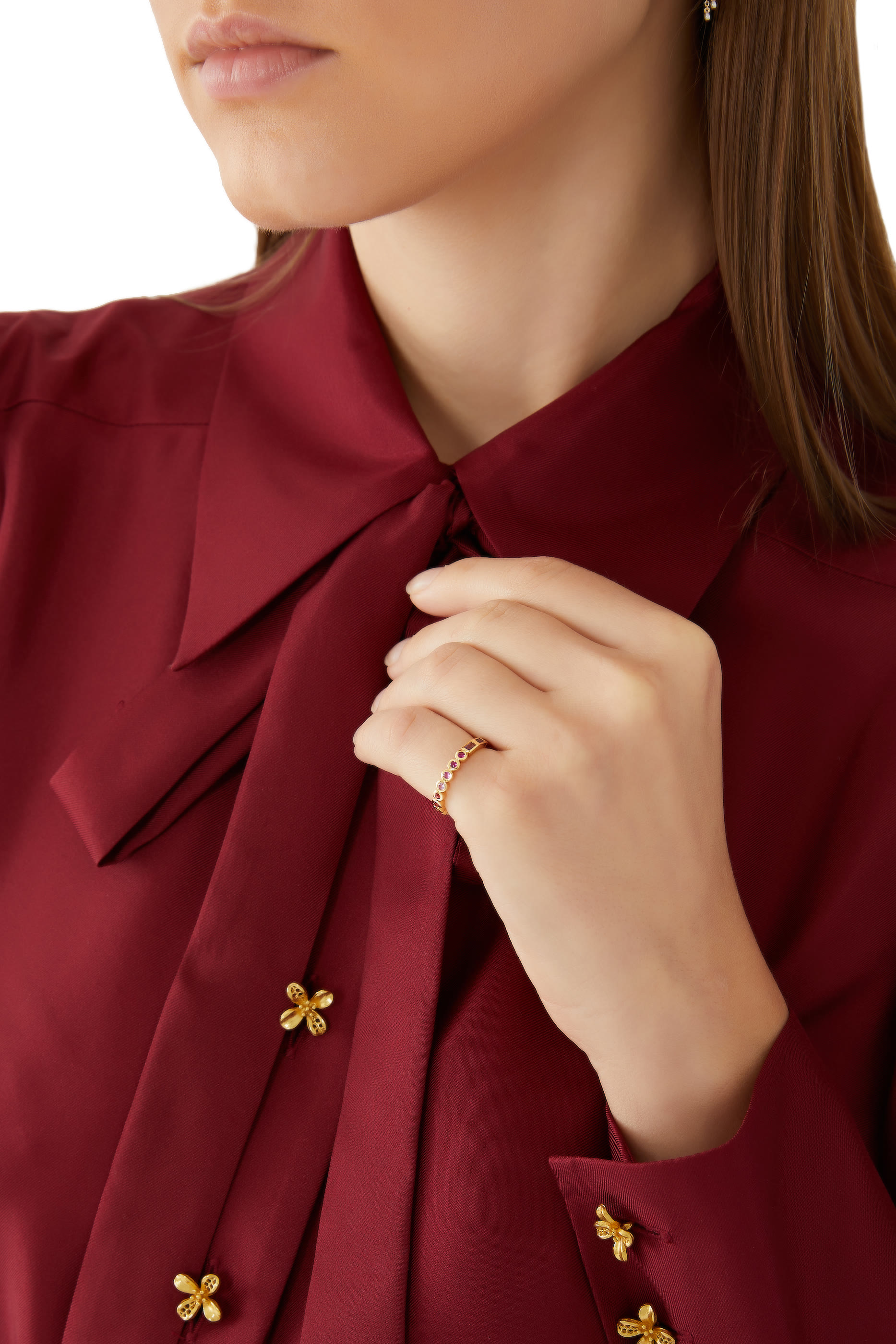 خاتم ريفيير مرصع بأحجار كريمة مستطيلة ذهب أصفر عيار 18