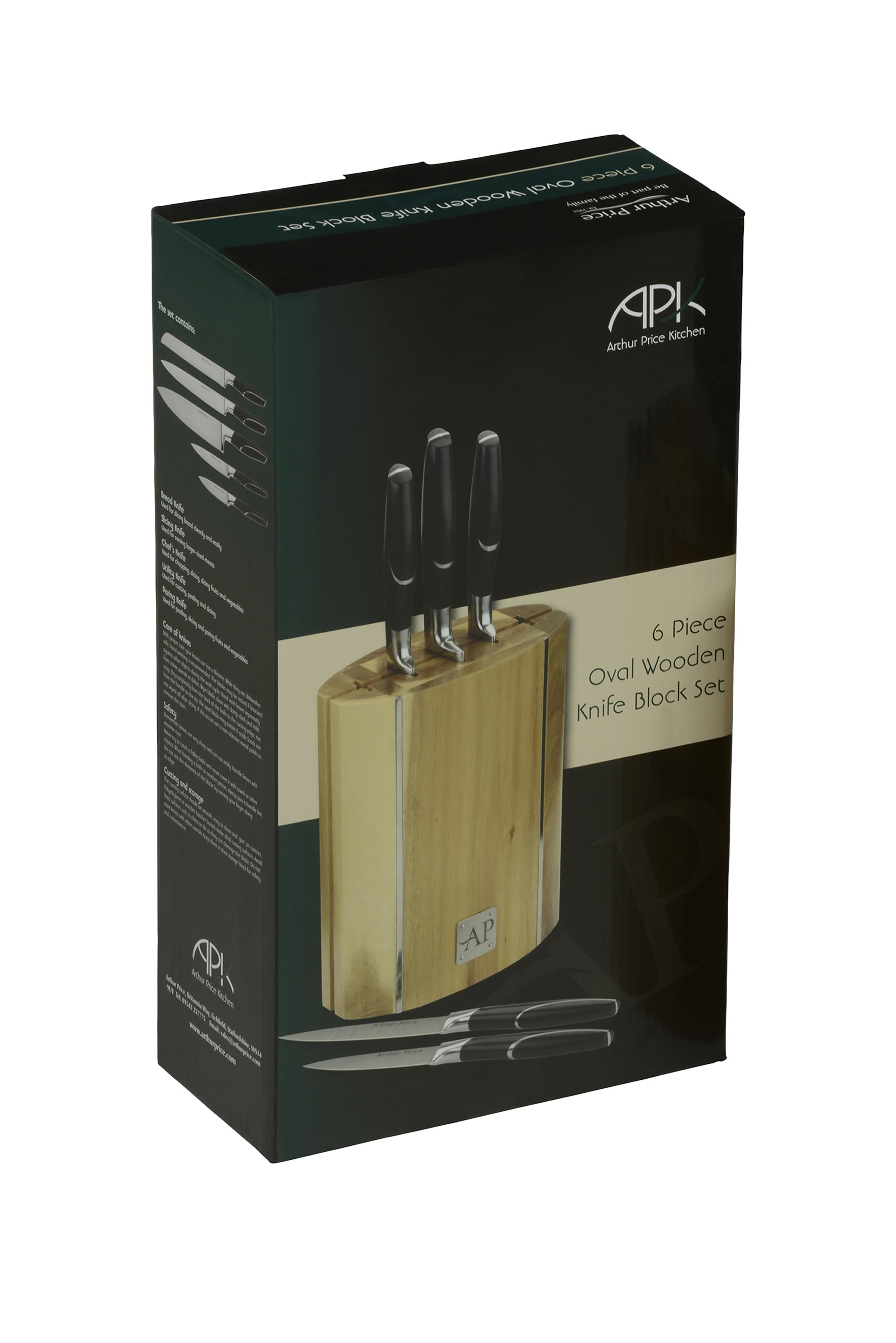 طقم سكاكين من 6 قطع مع حامل خشبي بتصميم بيضاوي