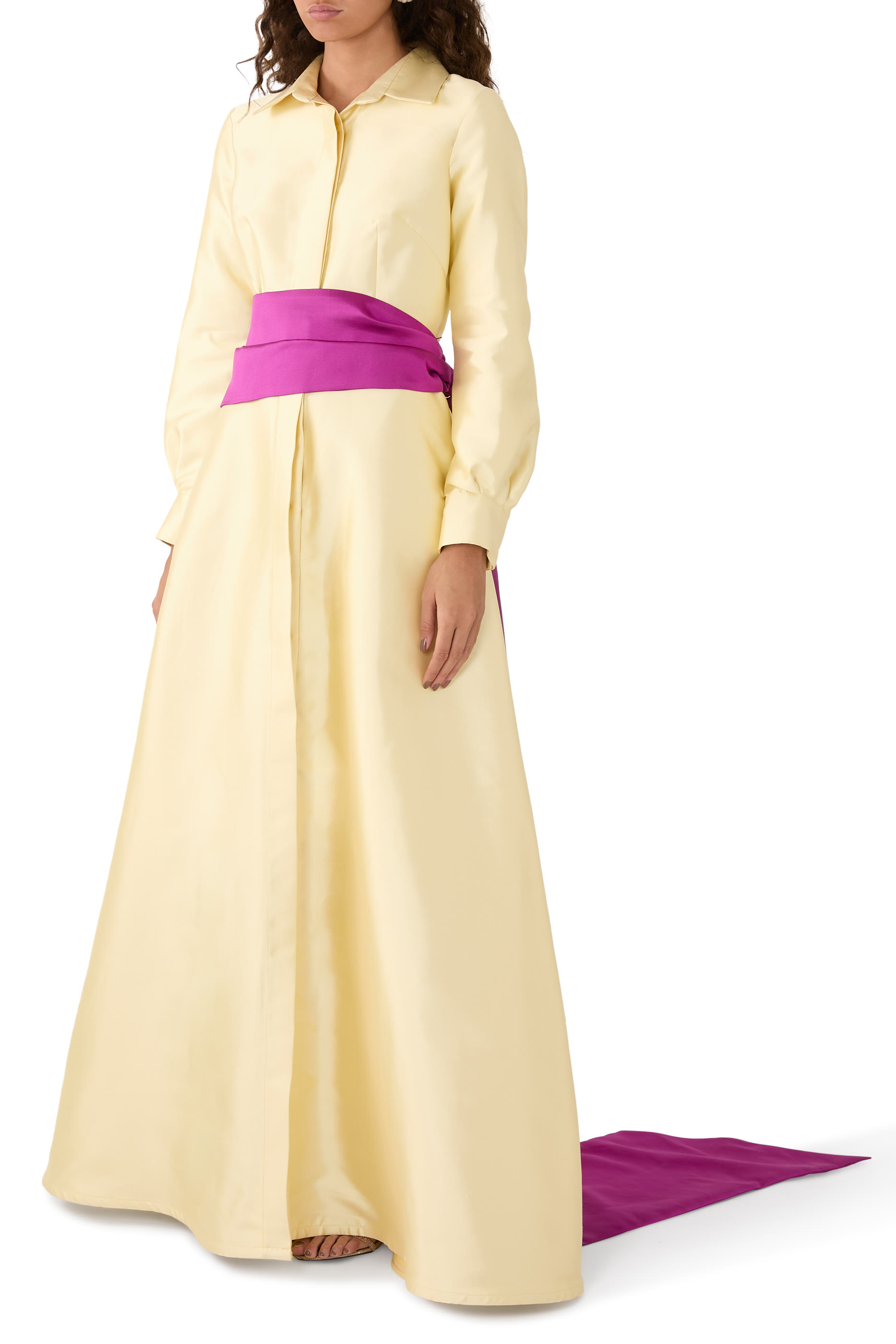 فستان سهرة زولاني + سيمون صوف وحرير بحزام