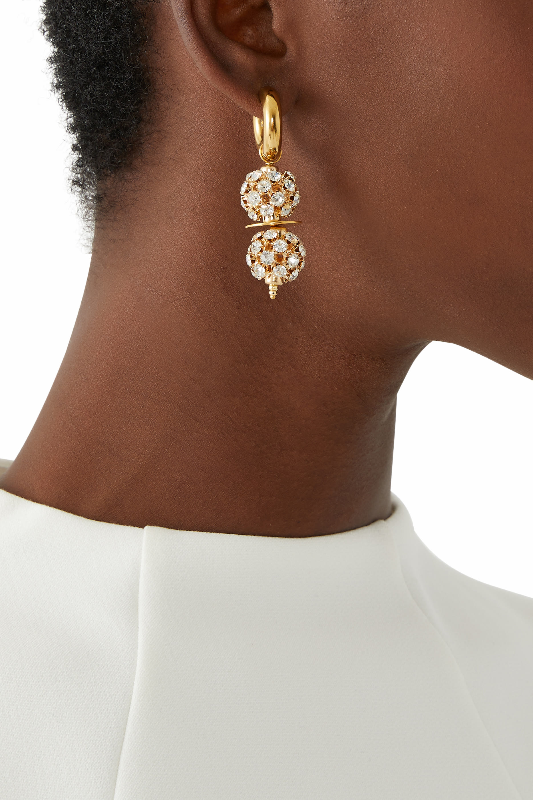 أقراط ميكس اند ماتش مرصعة بكريستال، نحاس مطلي بذهب عيار 24