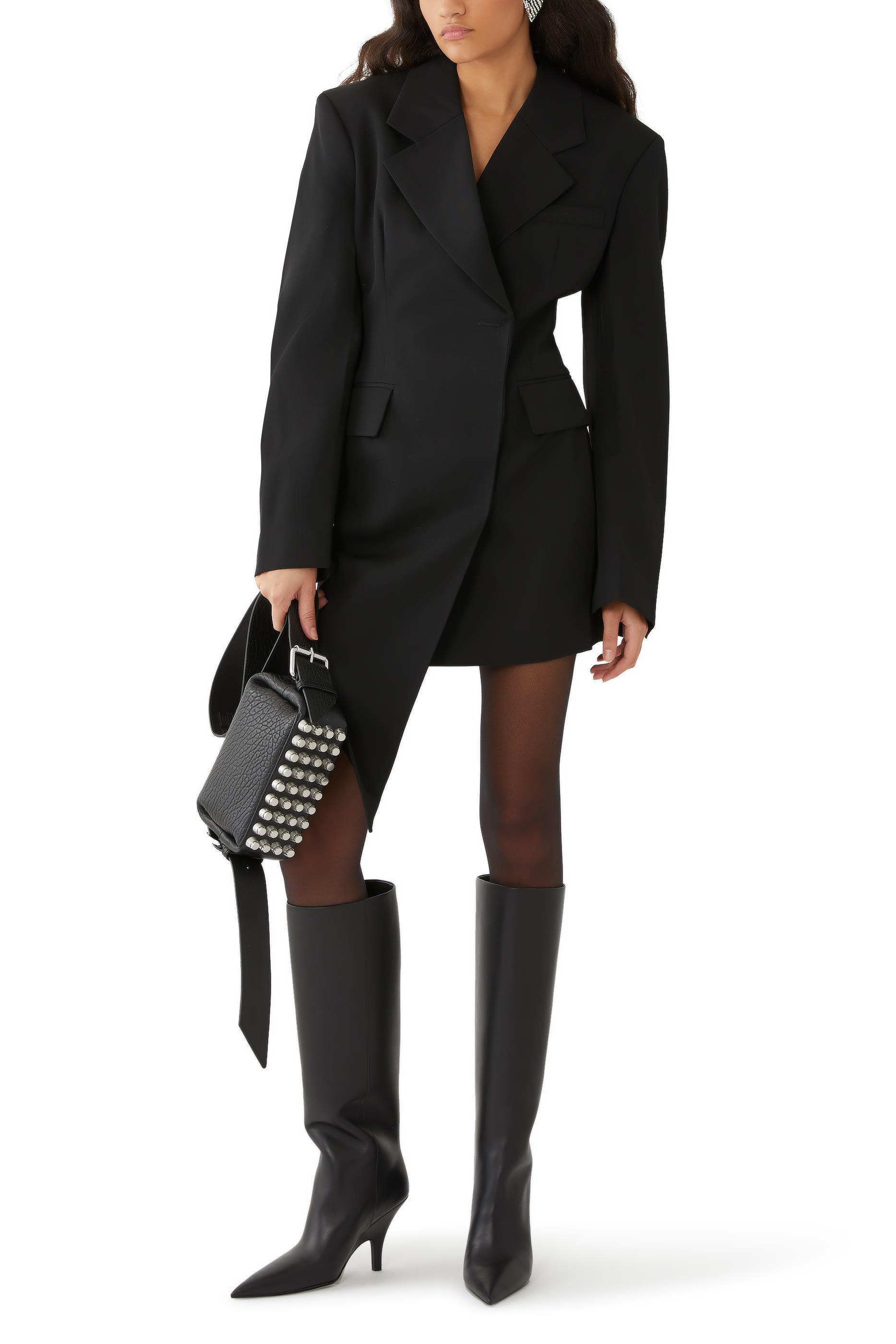 فستان قصير بتصميم بليزر غير متماثل صوف تويل