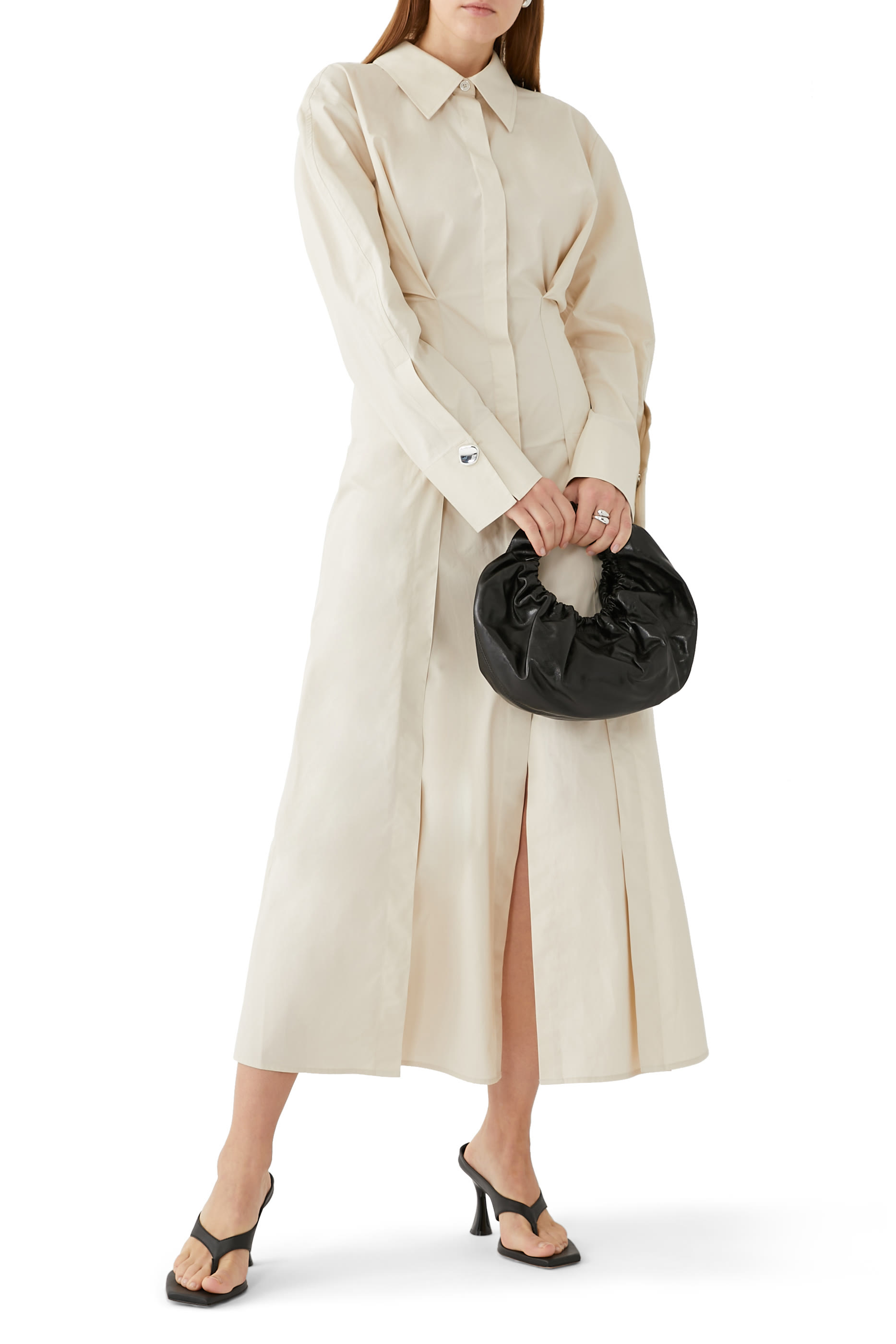 فستان بخصر مزموم بوبلين