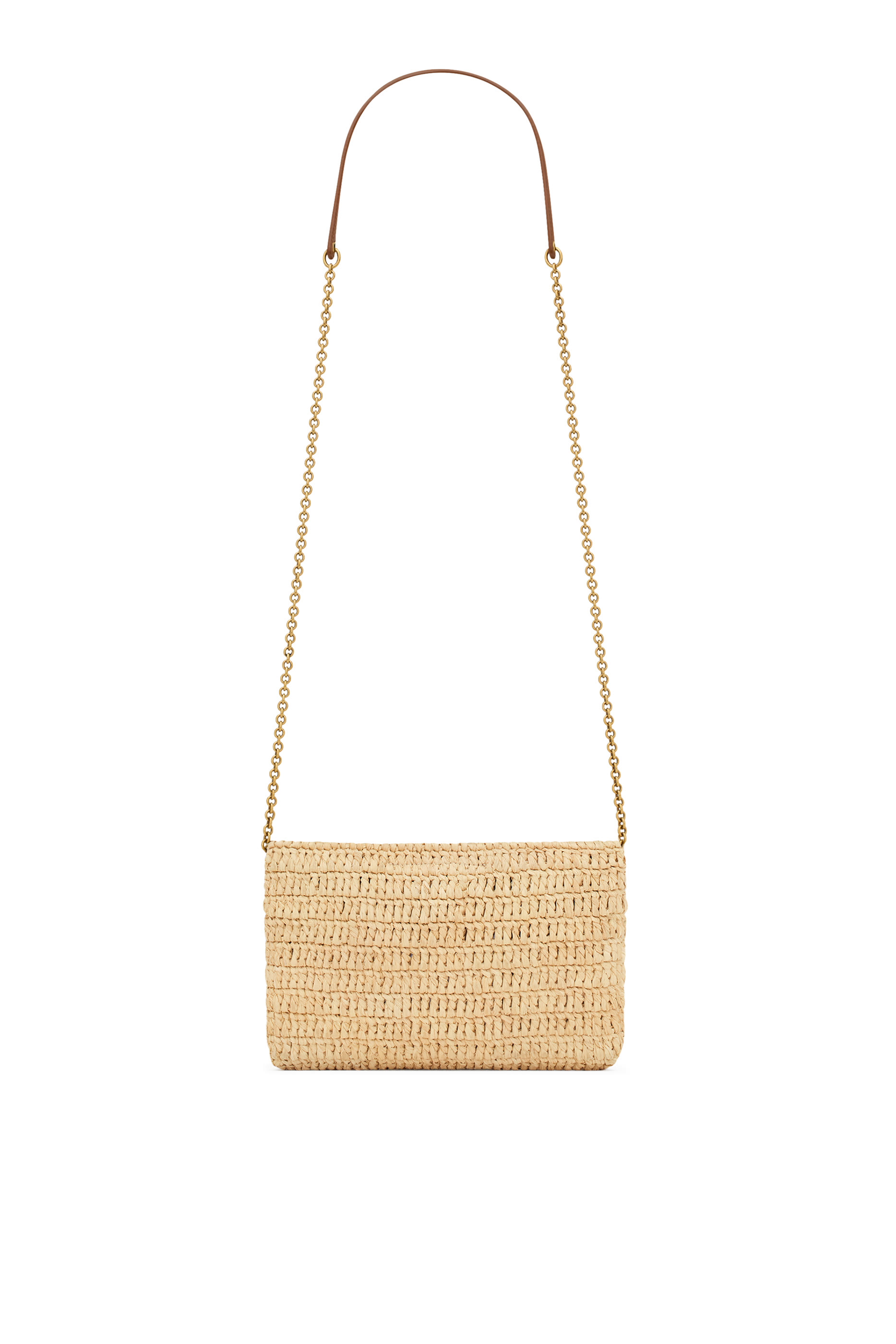 حقيبة صغيرة خوص بحمالة سلسلة وشعار الماركة