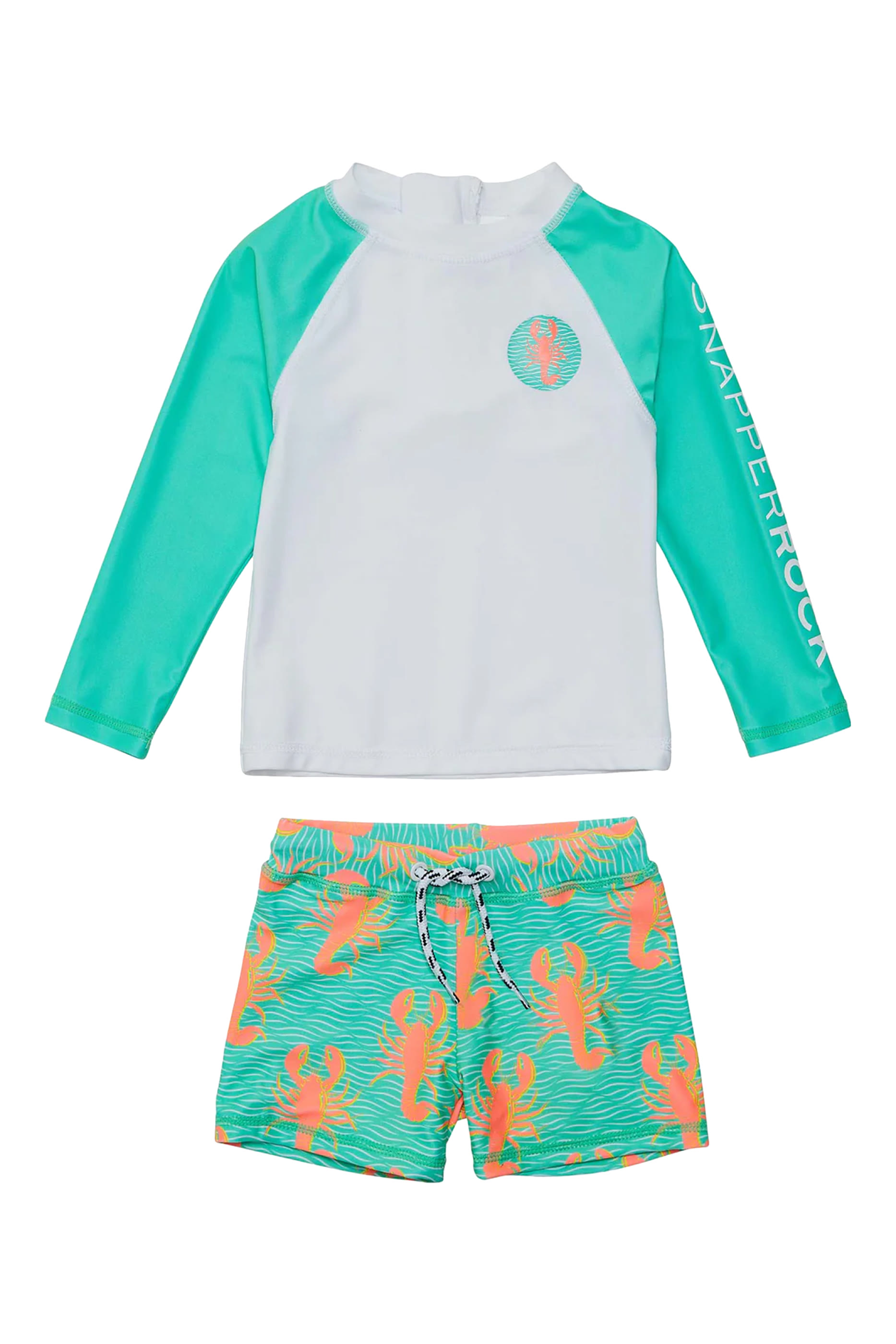 طقم للشاطئ بأكمام طويلة ونقشة سرطان بحر للأطفال
