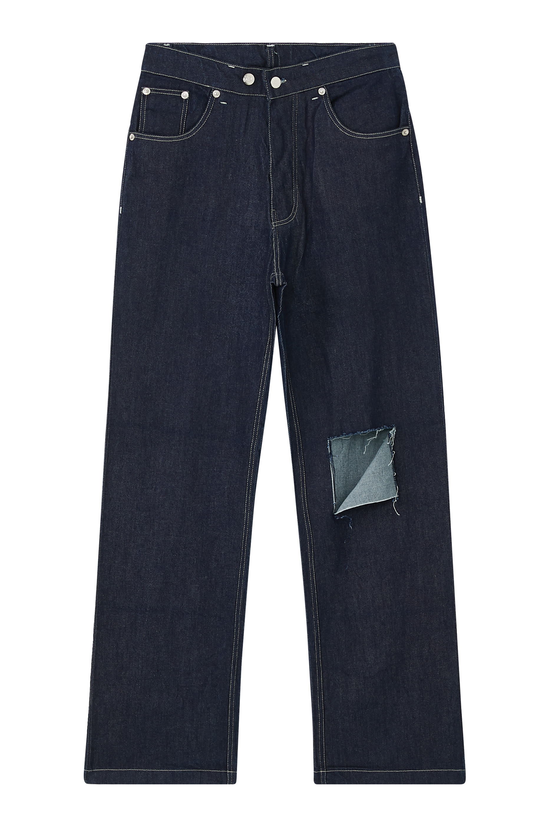 بنطال دنيم بقصة ساق مستقيمة بتصميم ممزق