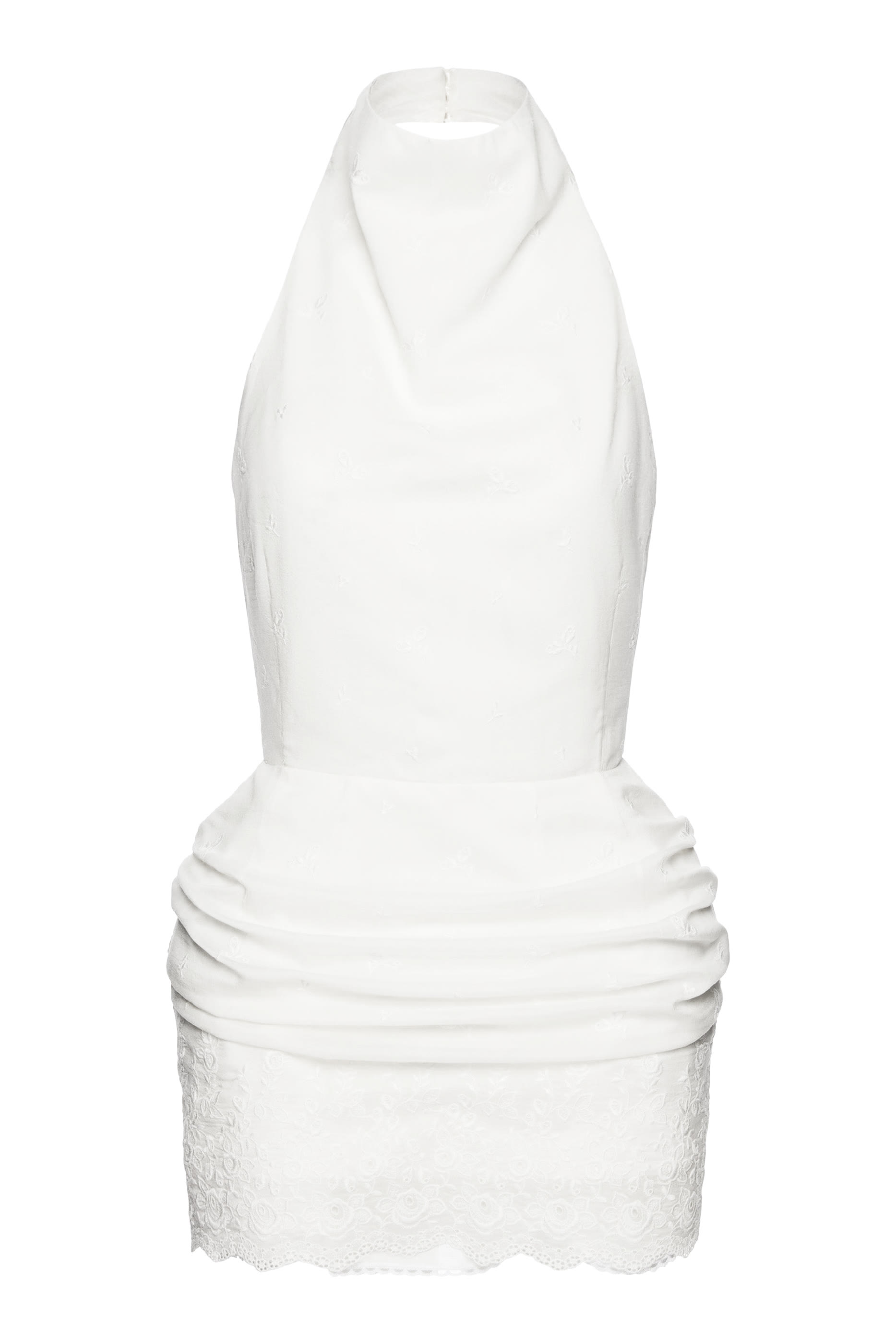 فستان قصير برباط ول العنق وتنورة درابيه مطرزة