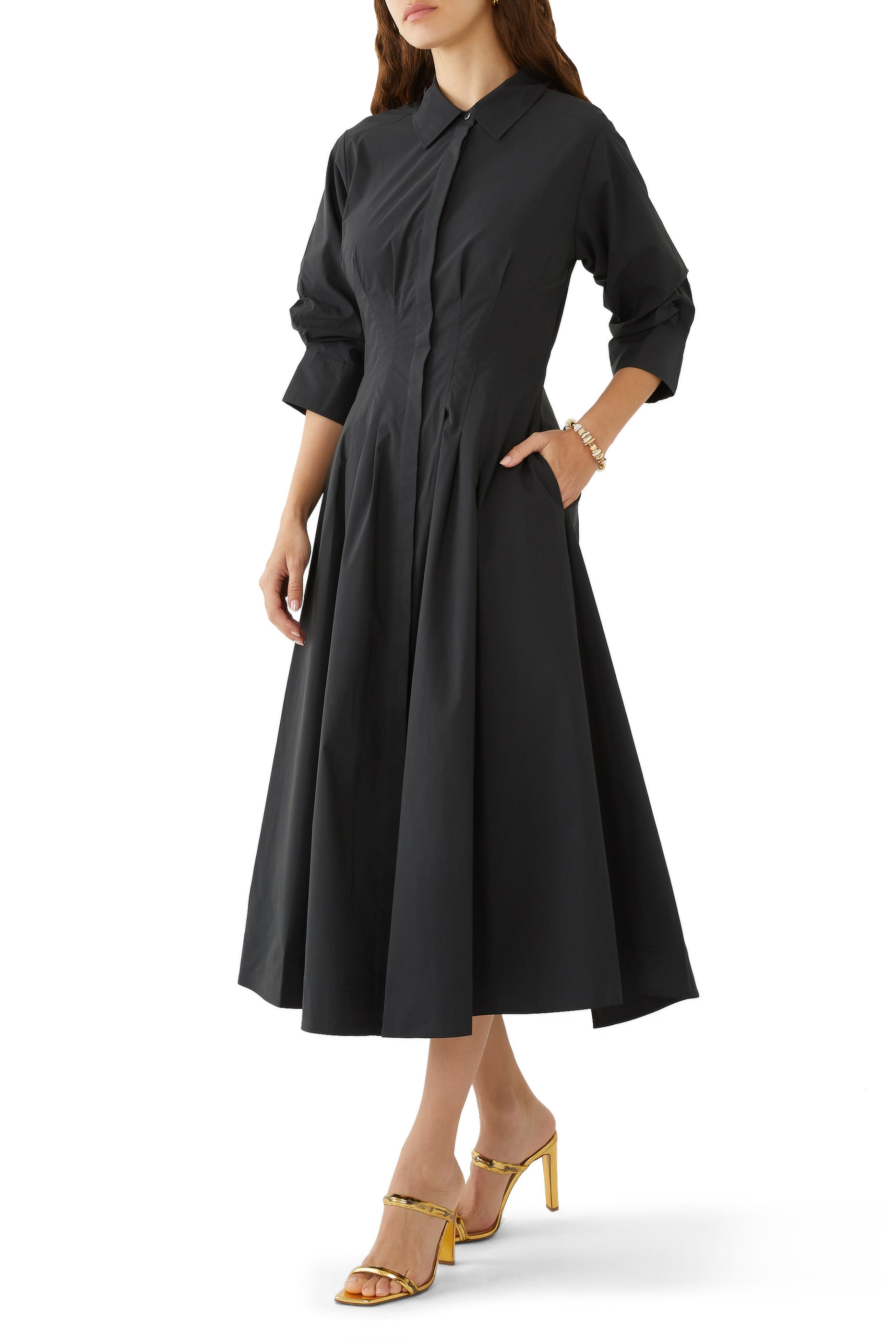 فستان جاز متوسط الطول بطيات