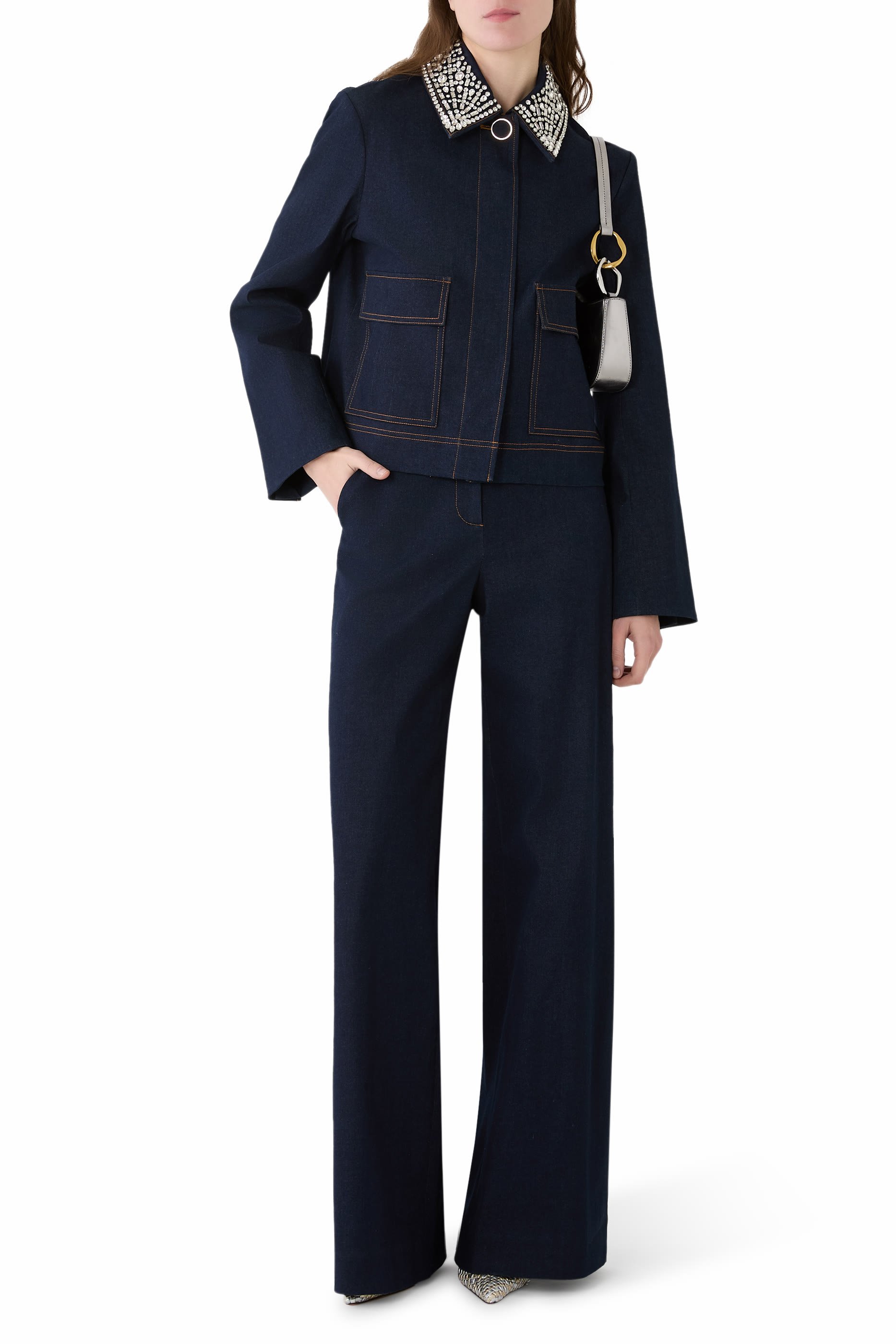 بنطال كرو بقصة ساق واسعة دنيم