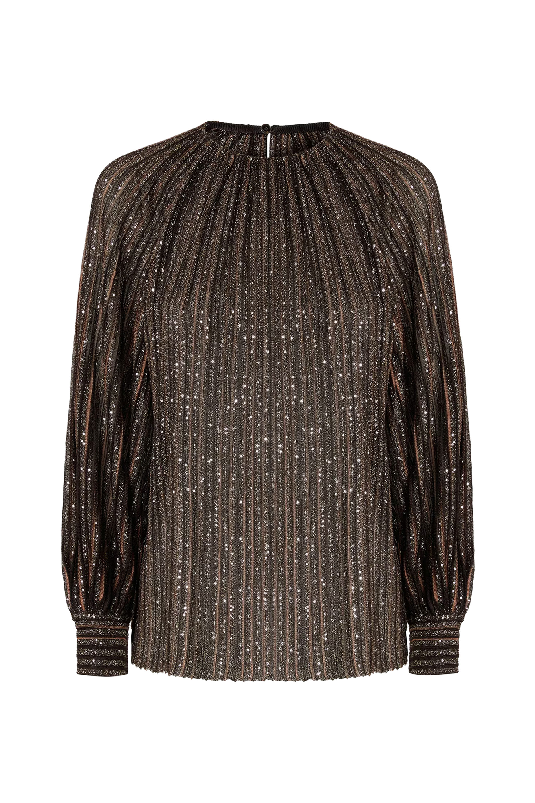 كنزة بقصة واسعة وياقة ضيقة بتصميم مخطط مزين بلاميه