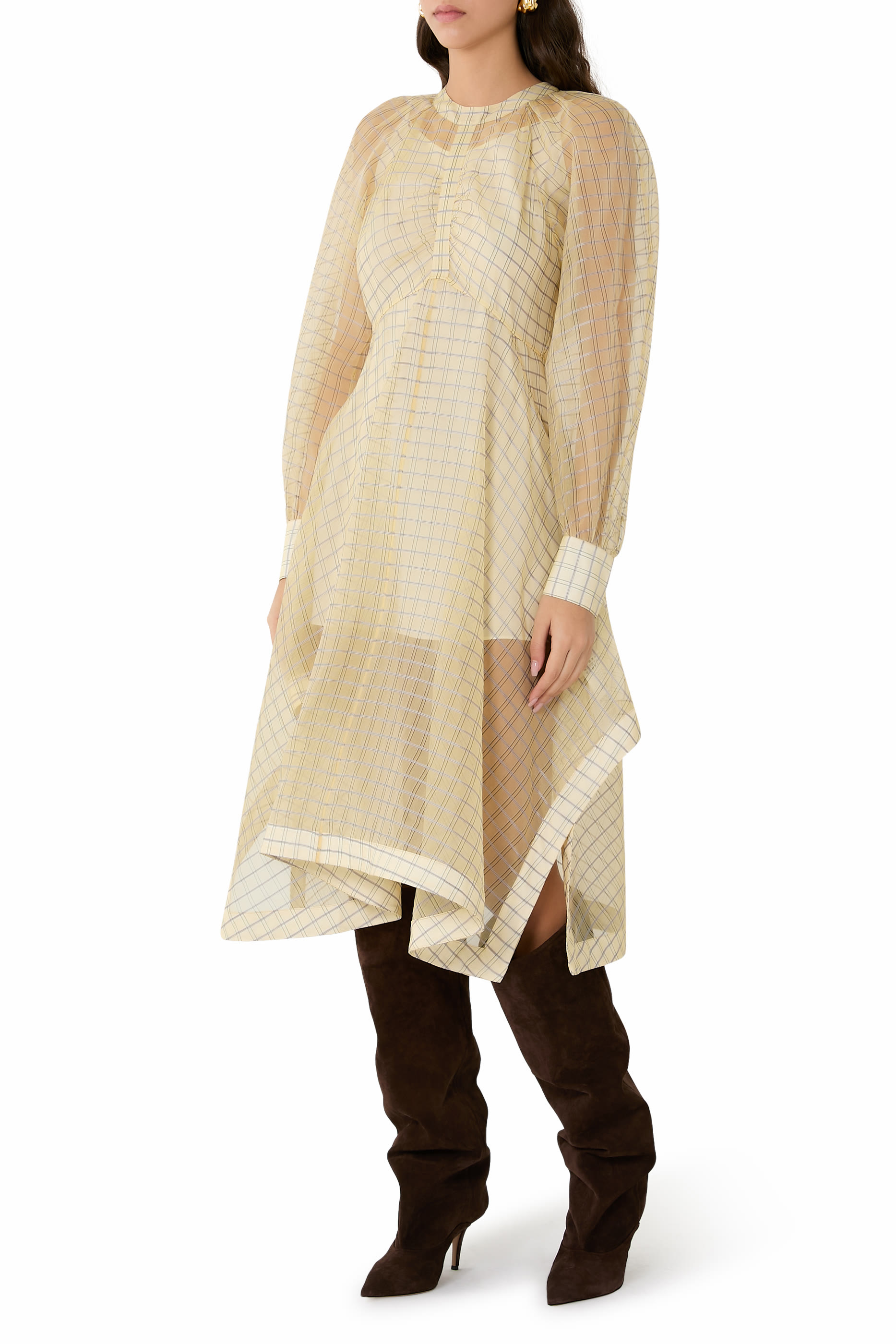 Plaid Organza Flounce Hem Dress