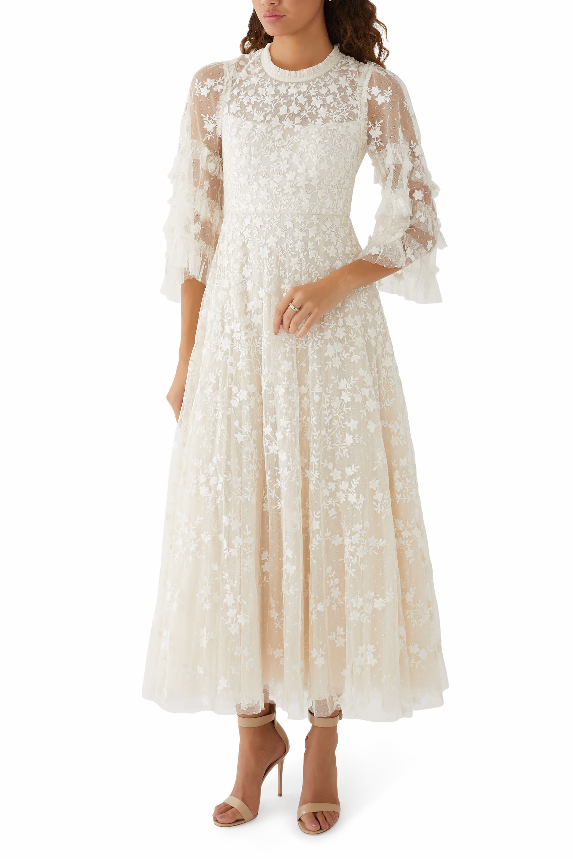 فستان سهرة إيفيريت بلوم بياقة مستديرة متوسط الطول