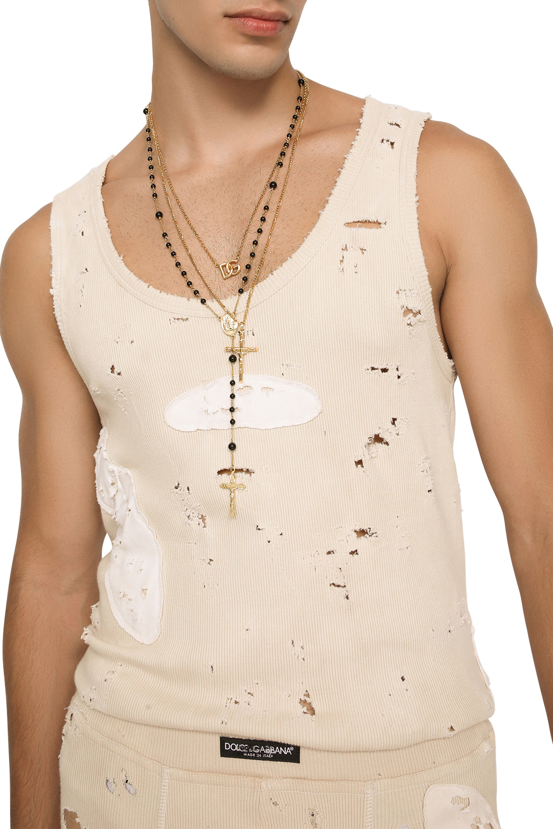 قلادة رقبة بتصميم سلسلة بحلقات وحلية شعار الماركة