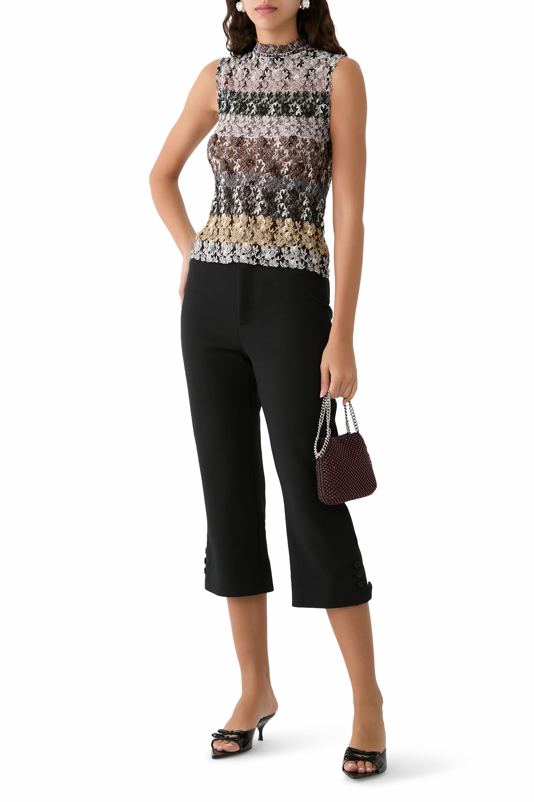 بلوزة مخططة بلا أكمام دانتيل راشيل لوركس