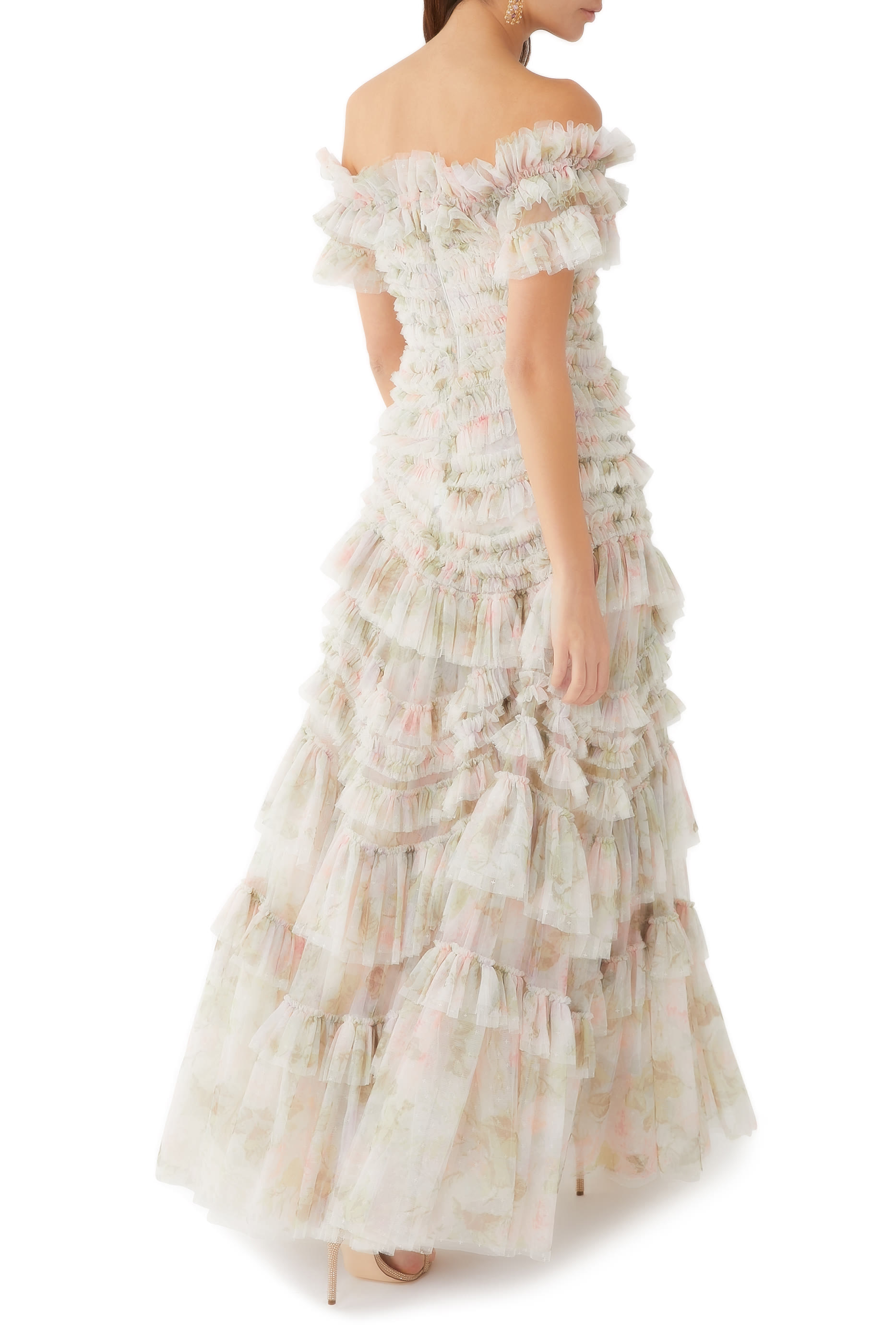 فستان سهرة روز بأكتاف مكشوفة