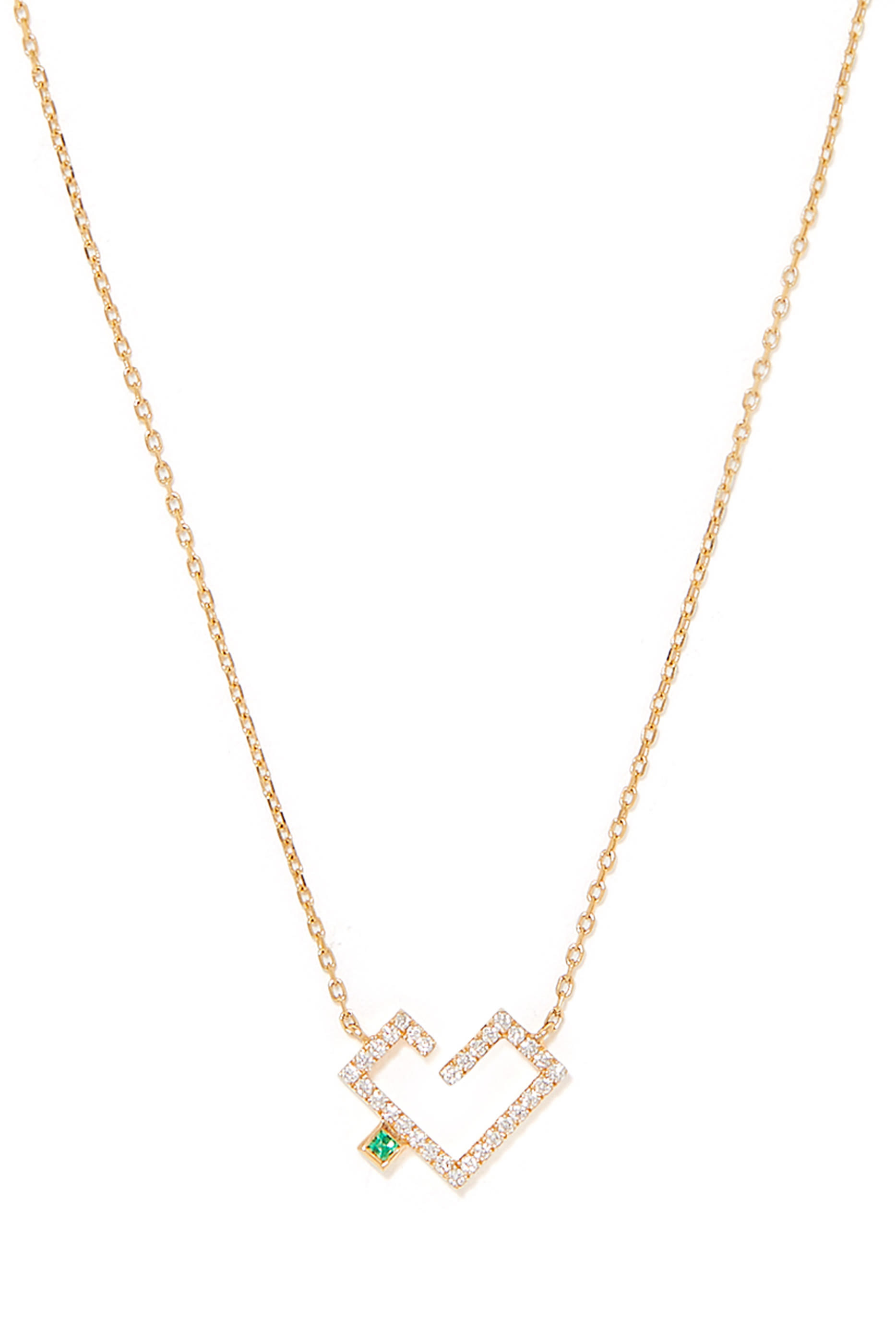 قلادة بدلاية بتصميم قلب بكلمة حب مرصعة بالماس والزمرد ذهب أصفر عيار 18