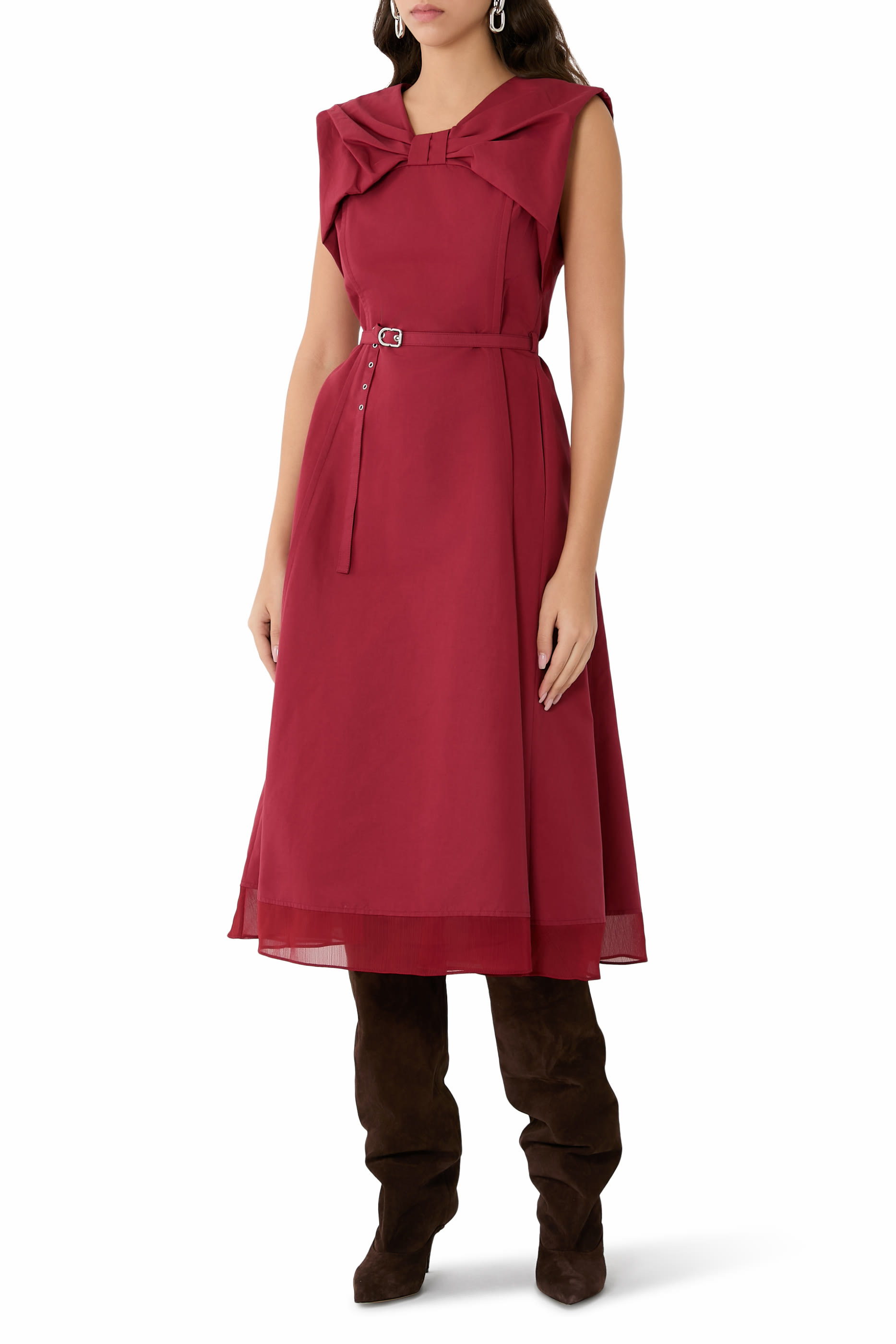 Draped Bow Belted Dress