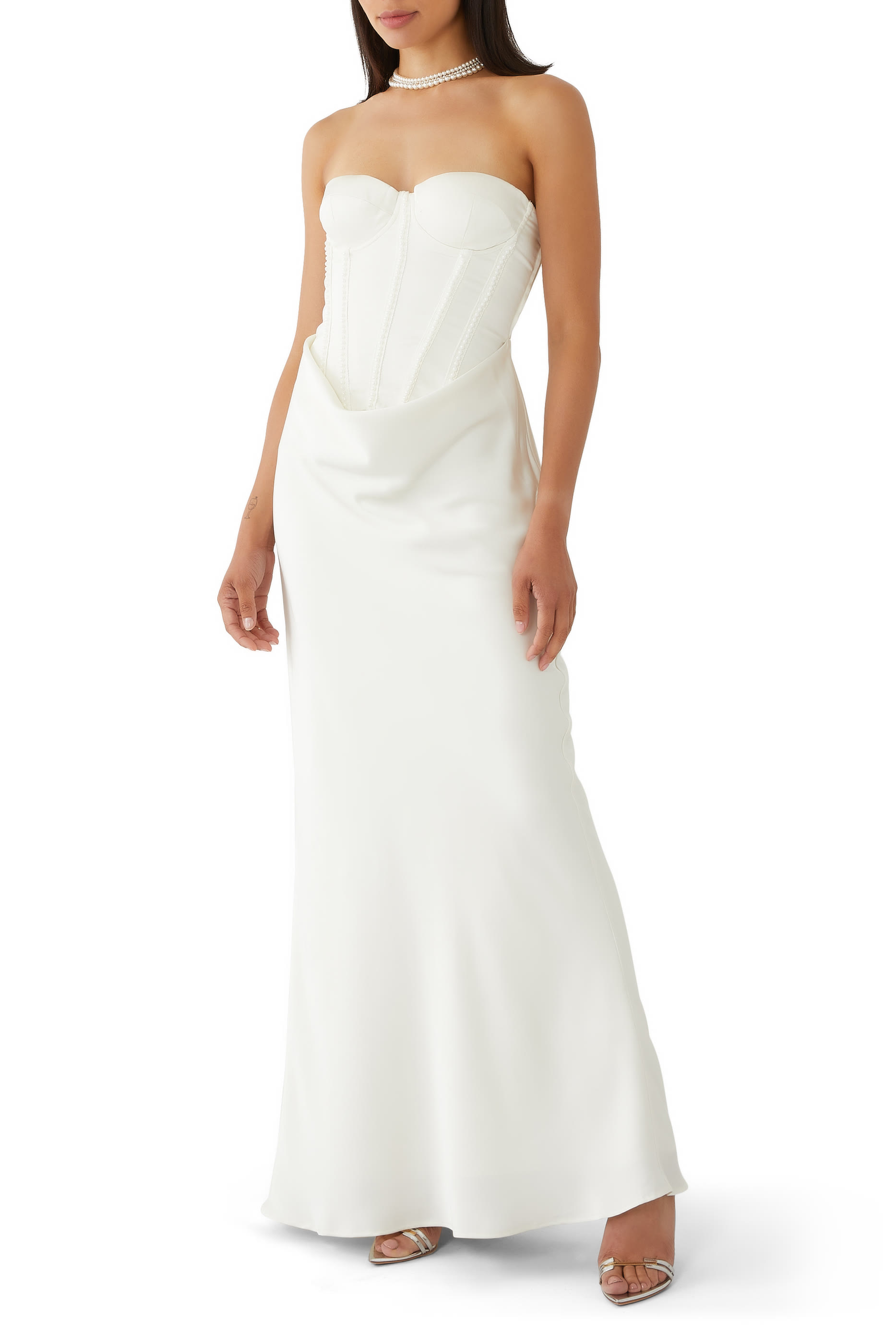 فستان بمشد مطرز باللؤلؤ ستان